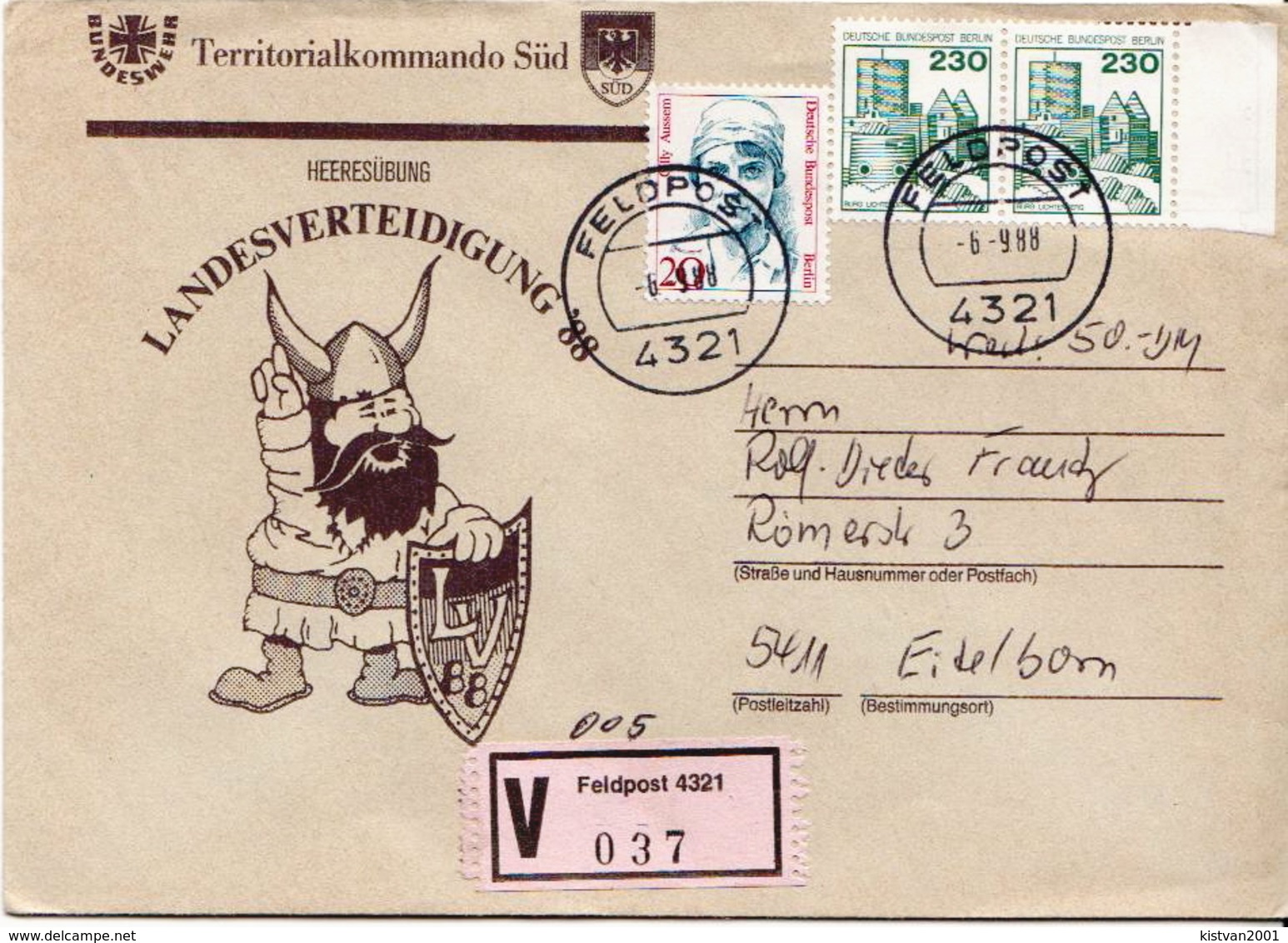 Postal History: Germany Military V Cover Landesverteidigung '88 Feldpost 4321 - Militaria