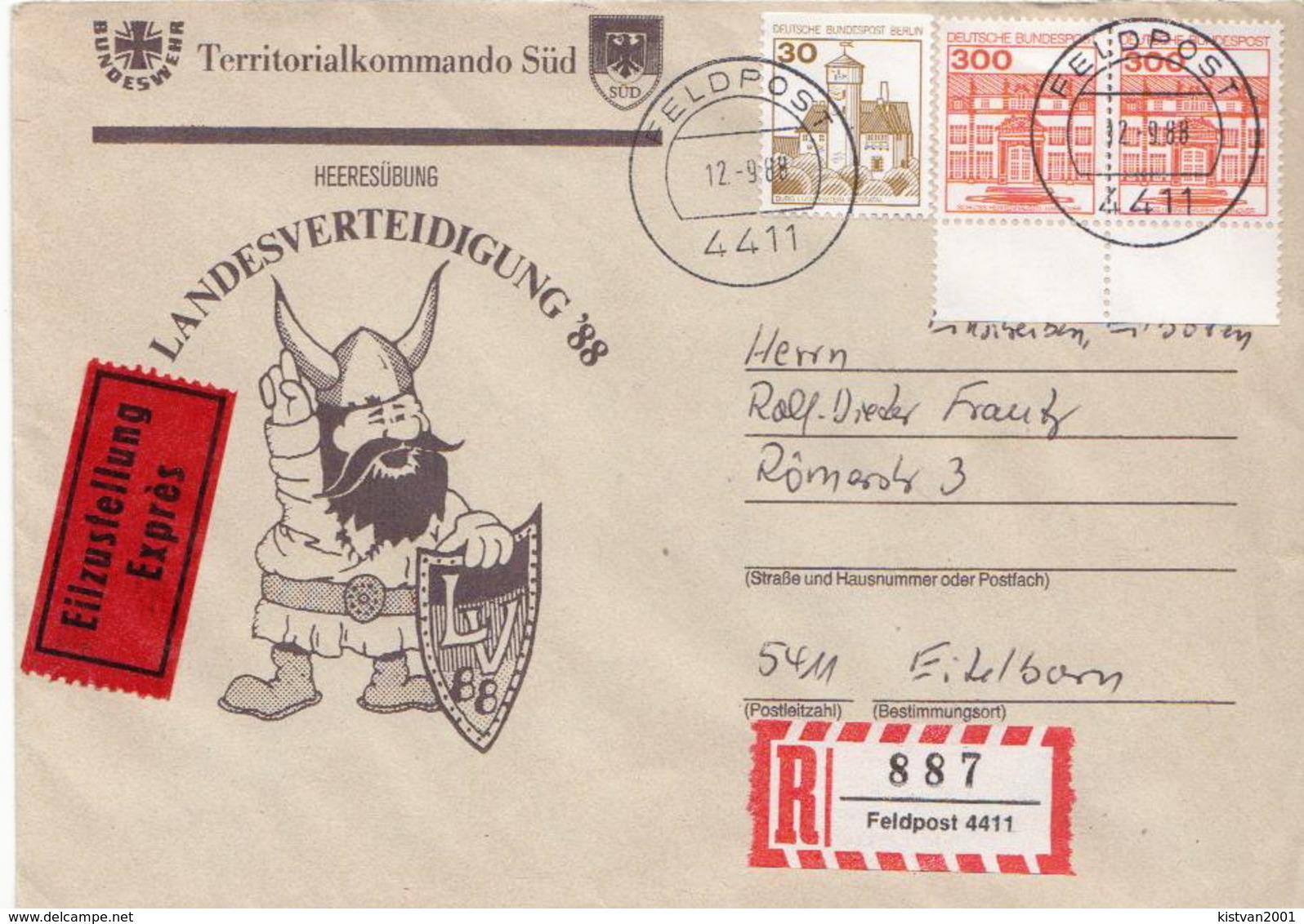 Postal History: Germany Military E + R Cover Landesverteidigung '88 Feldpost 4411 - Militaria