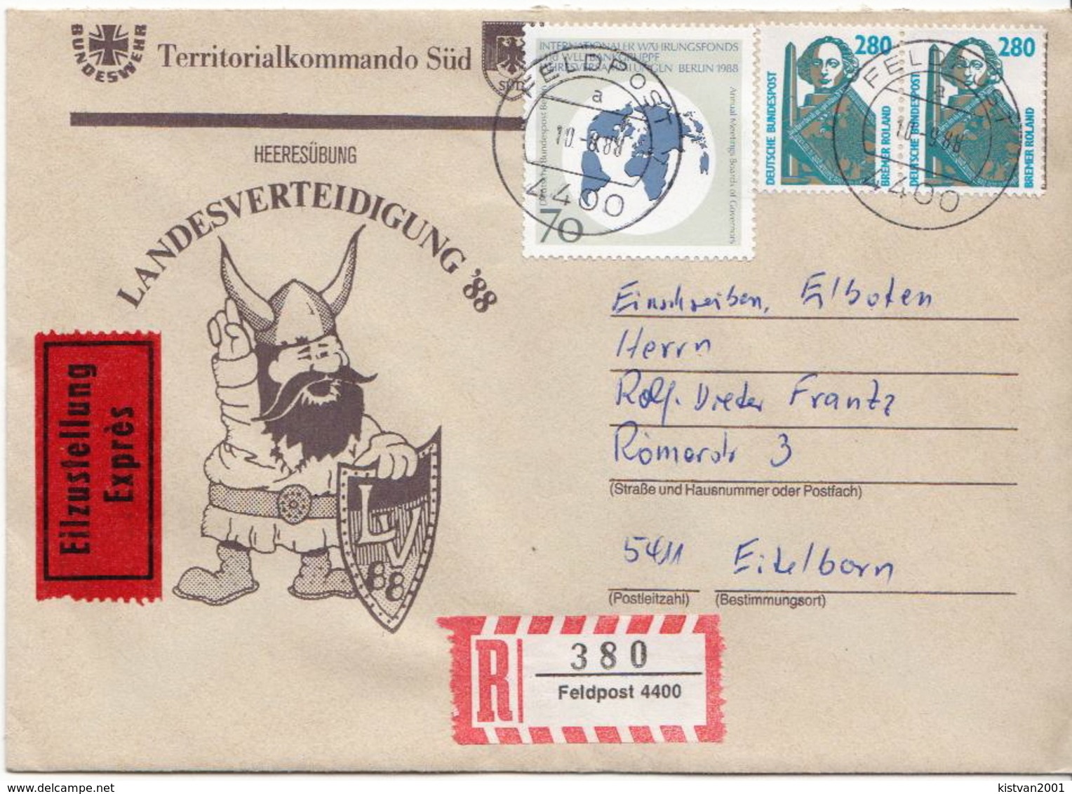 Postal History: Germany Military E + R Cover Landesverteidigung '88 Feldpost 4400 - Militaria