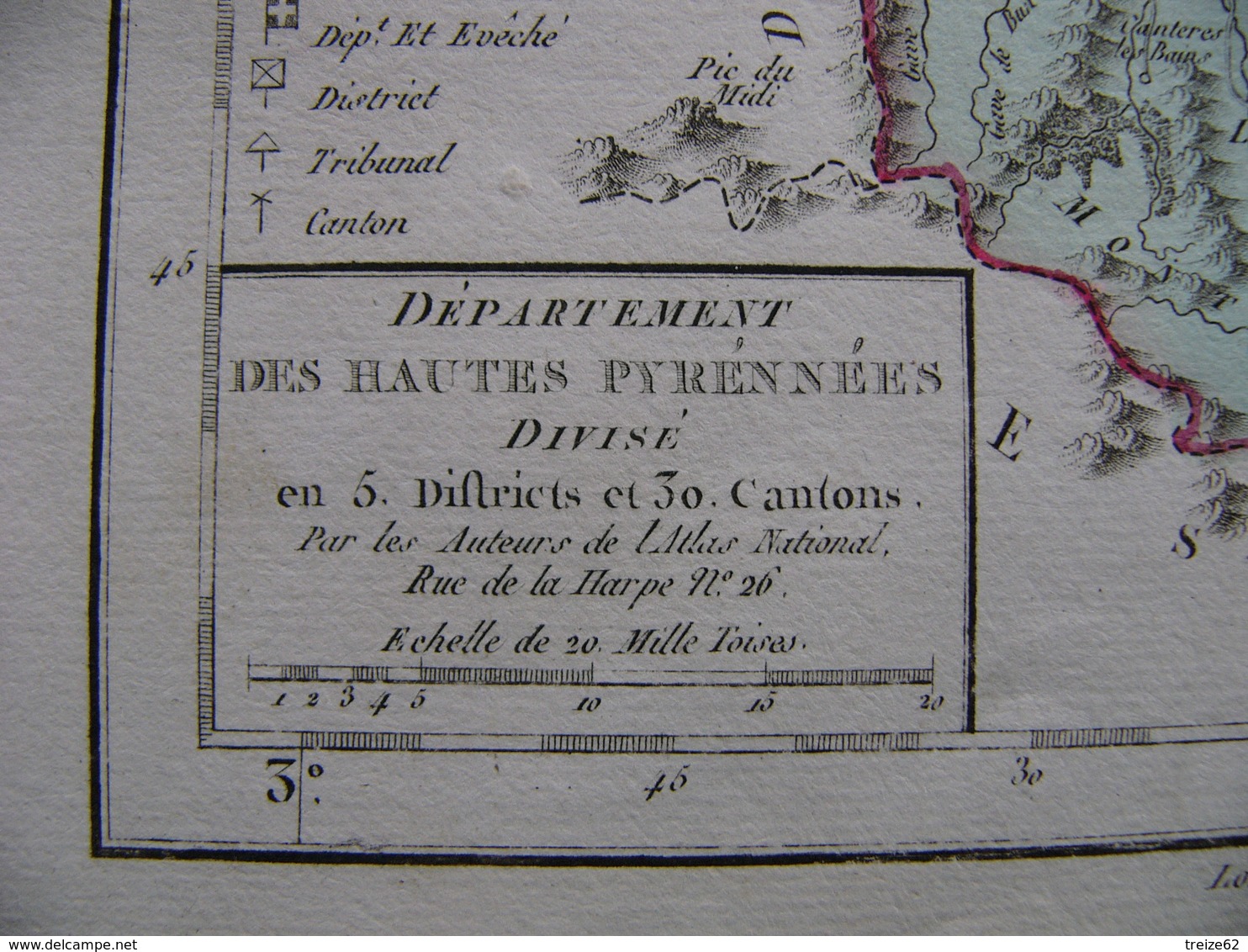 Révolution Française Carte Hautes Pyrénées 1793 Tarbes Lourdes Campan Barèges - Cartes Géographiques