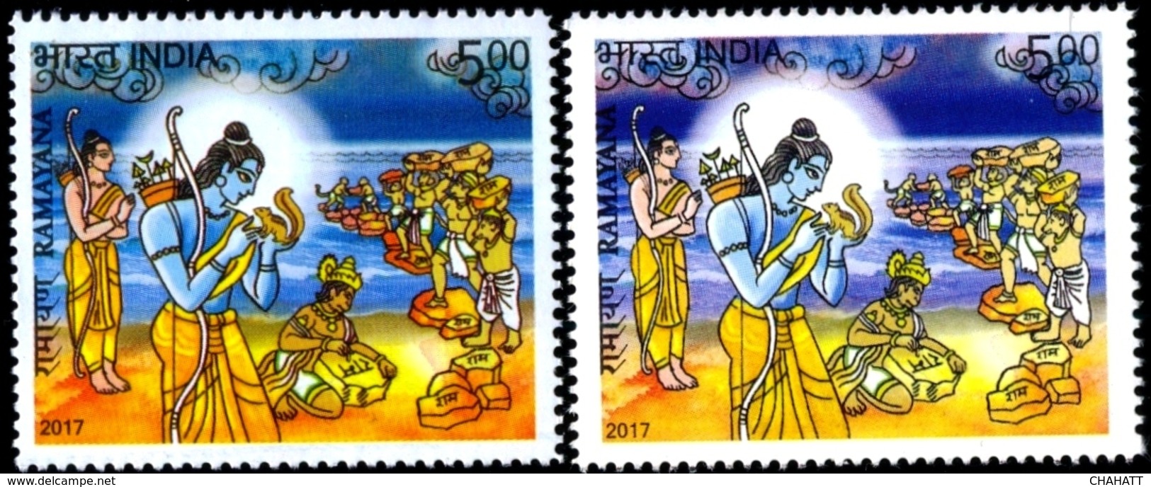 RELIGIONS-HINDUISM- EPIC RAMAYAN- ERROR-COLOR VARIETIES- LORD RAMA WITH SQUIRREL -INDIA-2017-SCARCE-MNH-B9-805 - Hinduism