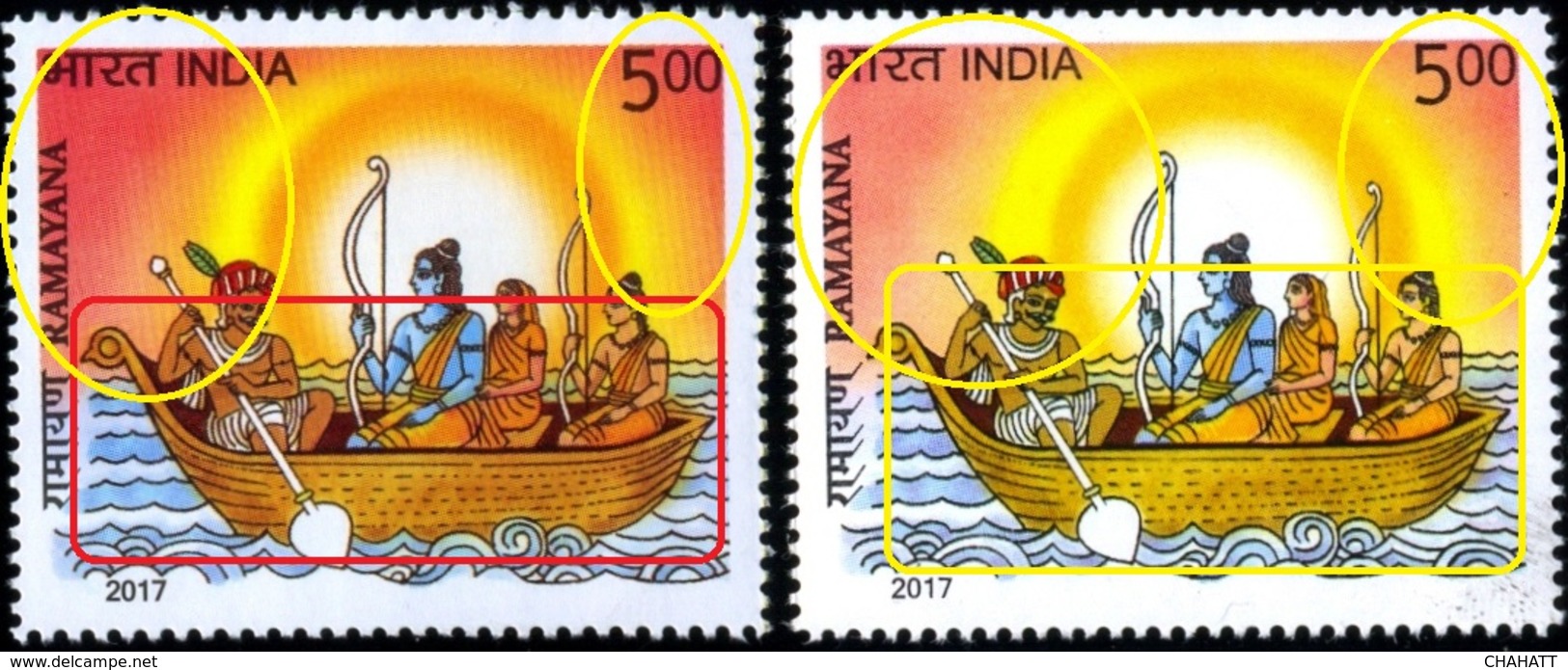 RELIGIONS-HINDUISM- EPIC RAMAYAN-ERROR-COLOR VARIETIES-LORD RAMA WITH KEVAT IN A BOAT -2017-SCARCE-MNH-H-805 - Hinduism