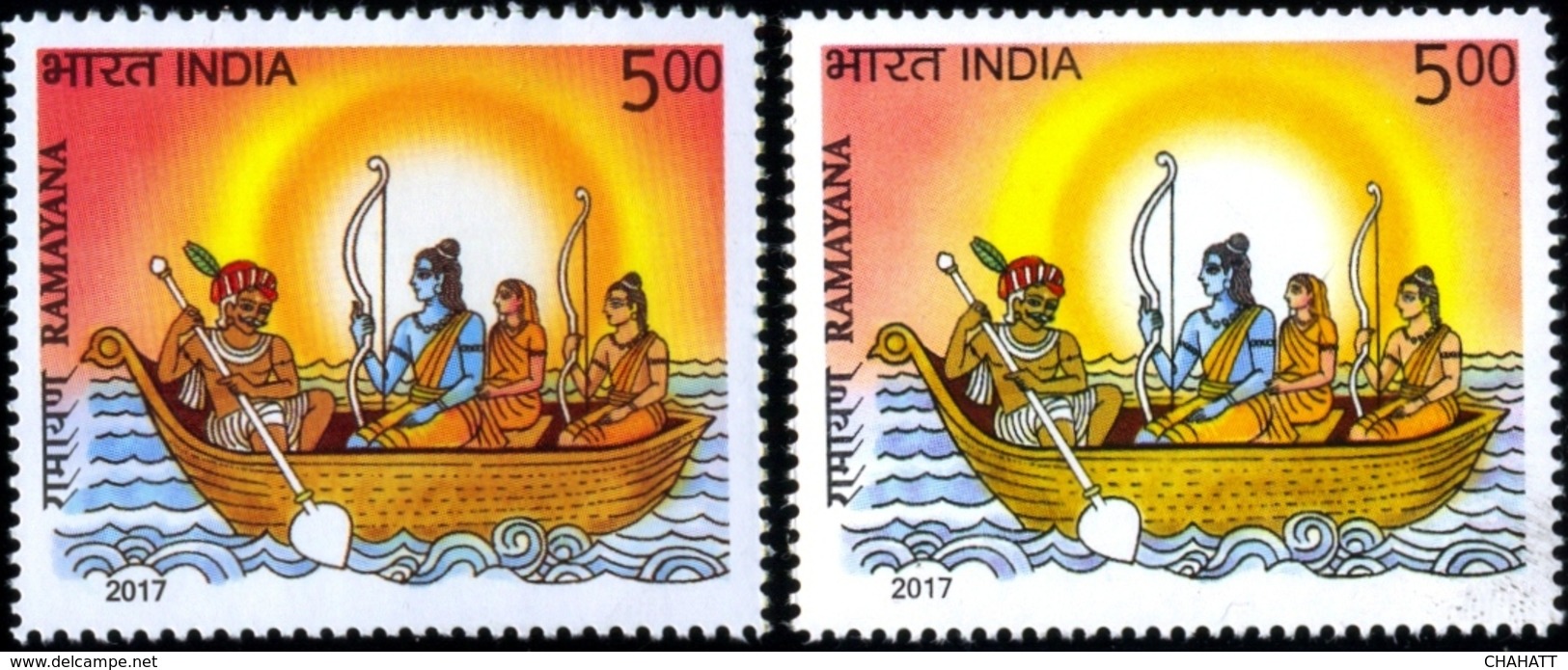 RELIGIONS-HINDUISM- EPIC RAMAYAN-ERROR-COLOR VARIETIES-LORD RAMA WITH KEVAT IN A BOAT -2017-SCARCE-MNH-H-805 - Hinduism