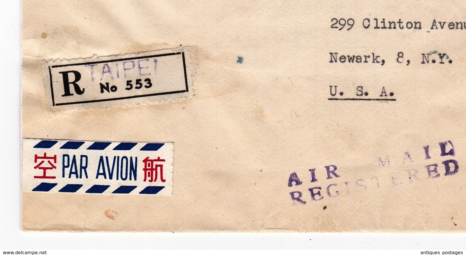 Registered Letter 1962 TAIPEI Taiwan Newark USA Raymond Chen Air Mail Chine China  臺北市 中華民國 中国 - Lettres & Documents