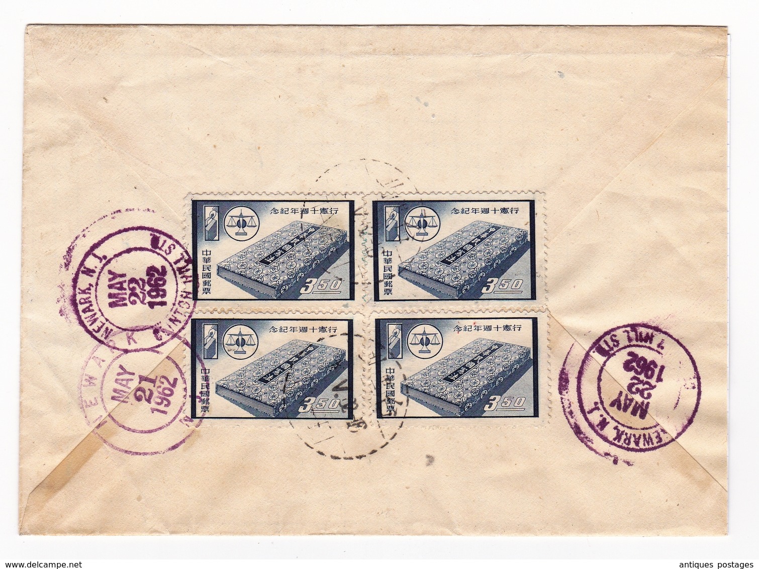 Registered Letter 1962 TAIPEI Taiwan Newark USA Raymond Chen Air Mail Chine China  臺北市 中華民國 中国 - Covers & Documents