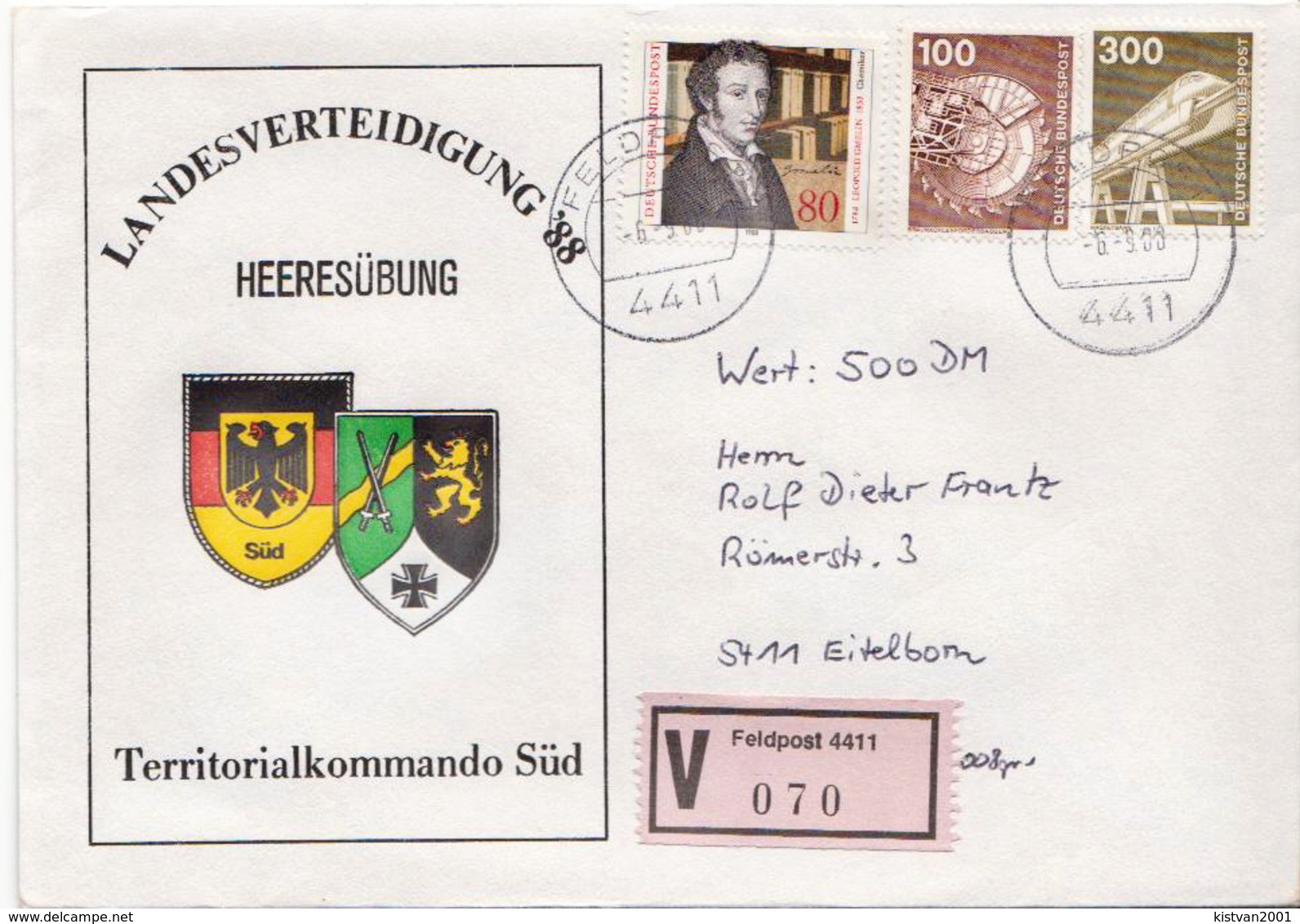 Postal History: Germany Military V Cover Landesverteidigung '88 Feldpost 4411 - Militaria