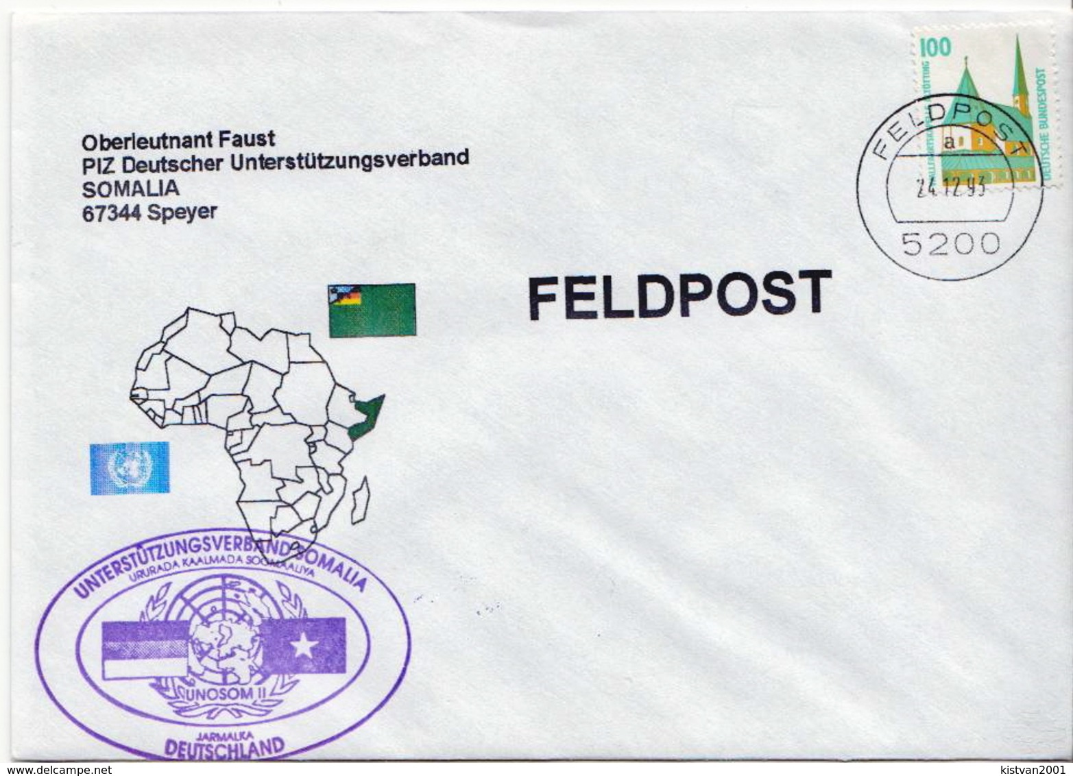 Postal History: Germany Military Cover Feldpost Somalia 1993 - Militaria