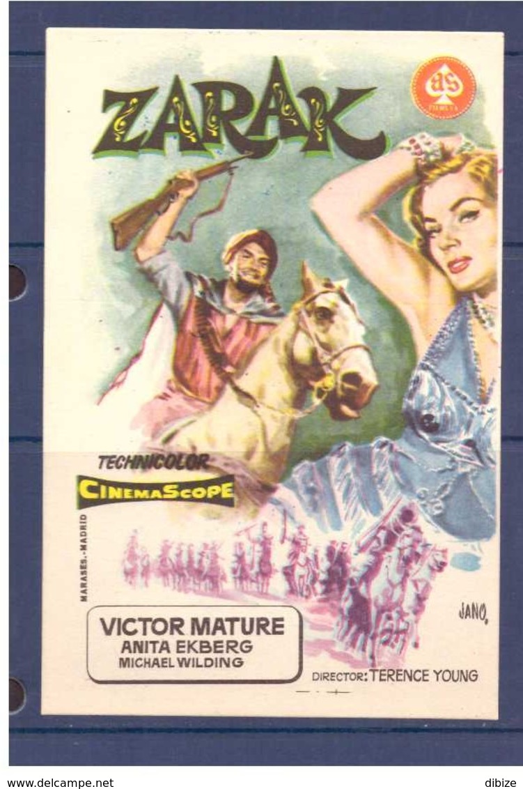 Programa Cine. Zarak. Victor Mature. 1956. Bretana. EEUU. Sello Del Cine Alcazar. Tanger. Marruecos. Filmado En Tanger. - Posters