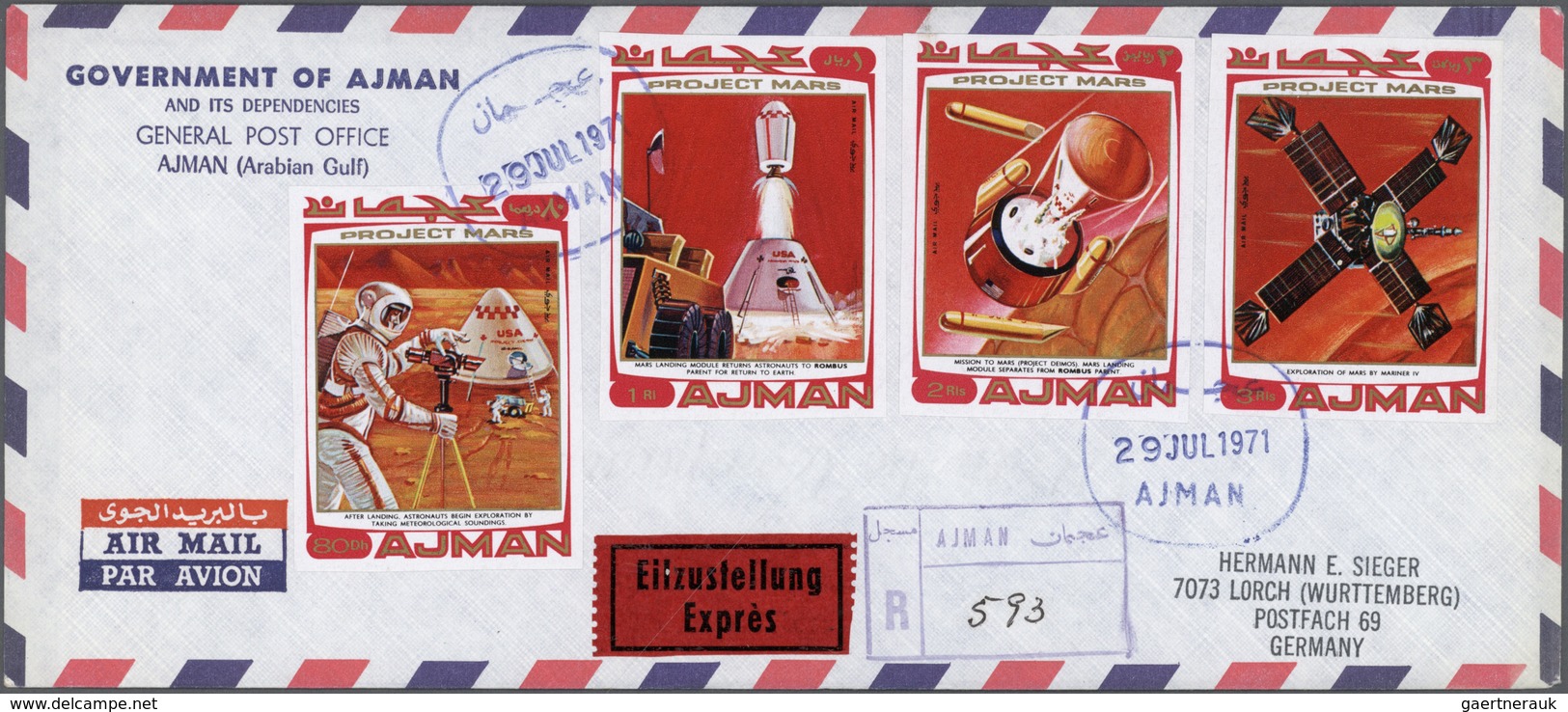 Adschman / Ajman: 1968/1972, Collection Of 65 Covers To USA/Europe, Mainly Airmail/registered, All B - Ajman