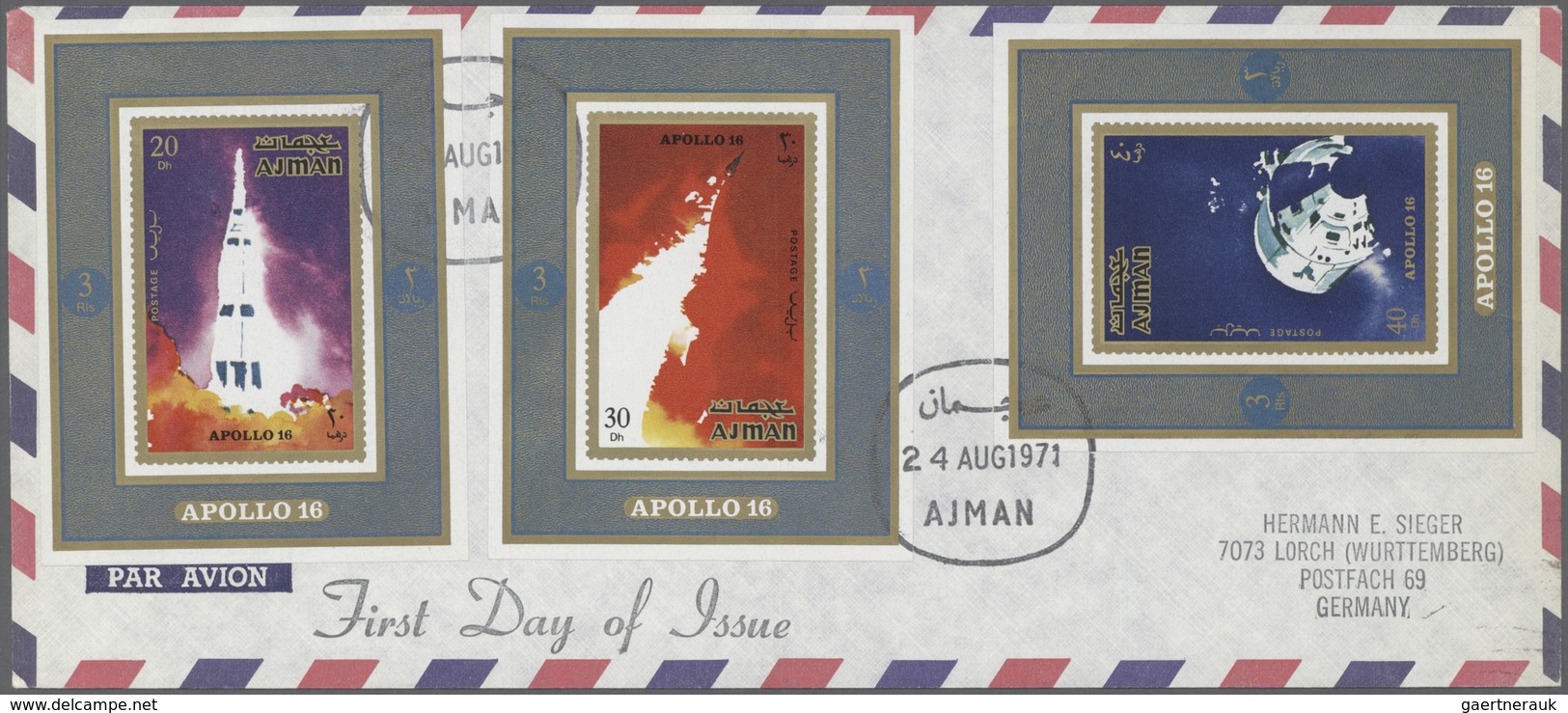 Adschman / Ajman: 1969/1973, assortment incl. f.d.c./covers, de luxe sheets, imperforate composite p