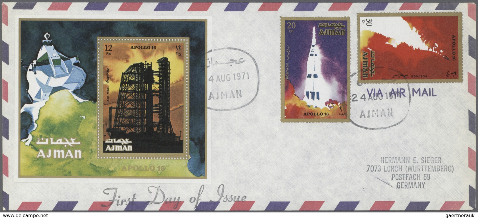 Adschman / Ajman: 1969/1973, assortment incl. f.d.c./covers, de luxe sheets, imperforate composite p