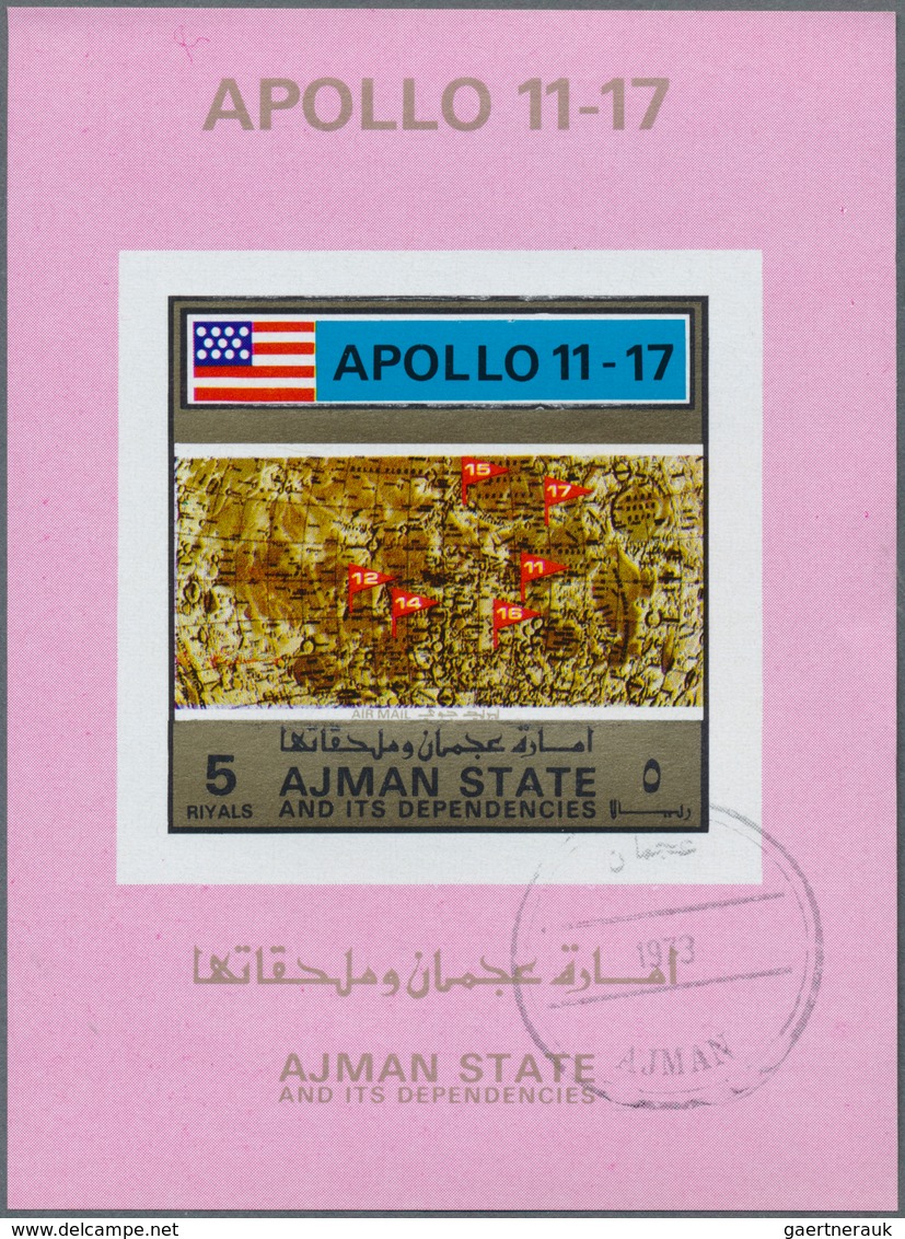 Adschman / Ajman: 1972, APOLLO 11 To 17 Four Different Imperforate Special Miniature Sheets In Diffe - Adschman