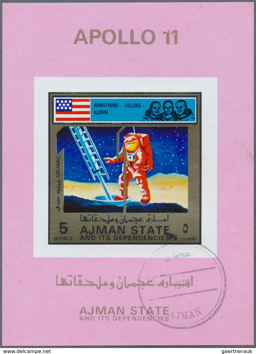 Adschman / Ajman: 1972, APOLLO 11 To 17 Four Different Imperforate Special Miniature Sheets In Diffe - Adschman