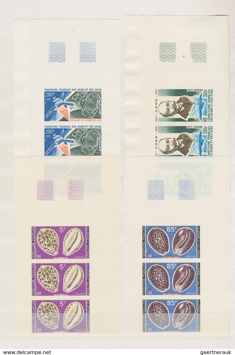 Afar Und Issa: 1970/1977, MNH Collection Of 21 Different Imperforate Stamps, Each As Block Of Three. - Other & Unclassified