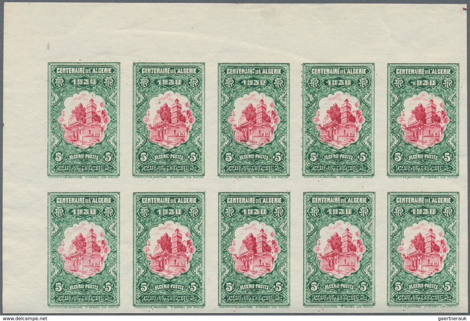 Algerien: 1930, Centenary Of French Algeria, Group Of 14 Imperforate Blocks Of Ten (=140 Imperforate - Unused Stamps