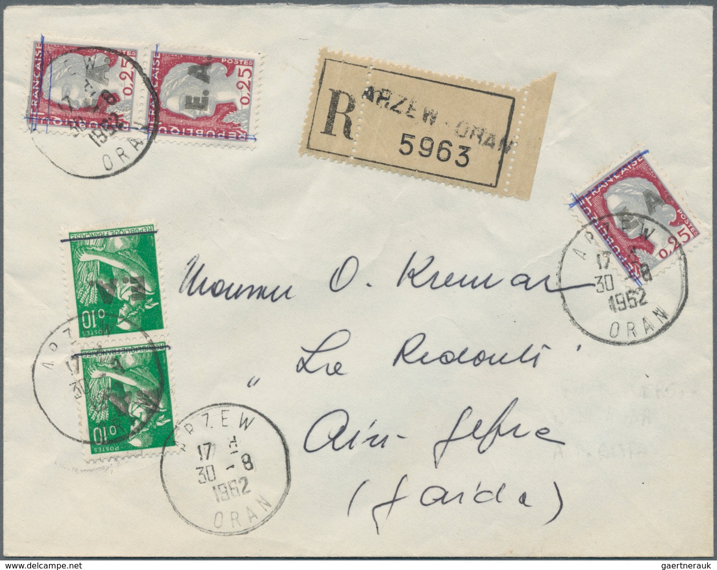 Algerien: 1962, Small, Interesting Lot Of 13 Covers, With Registered Letters, FDCs, Etc. - Nuevos