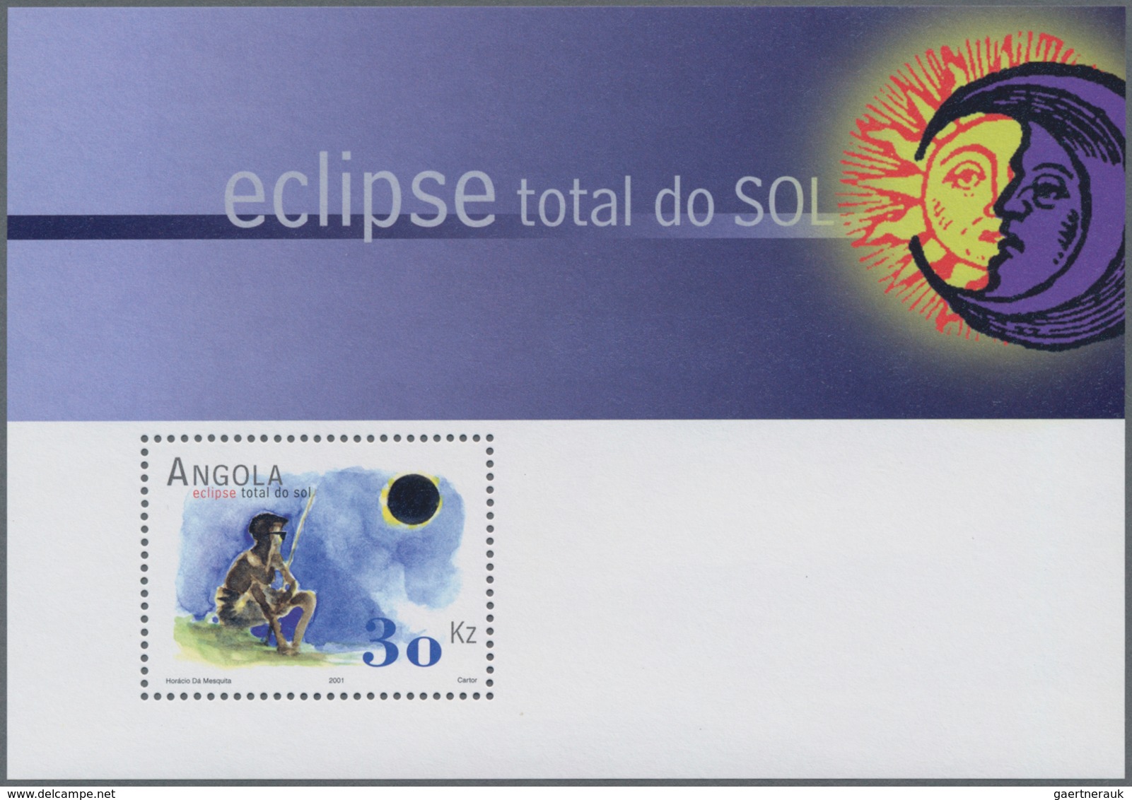 Angola: 2001, TOTAL SOLAR ECLIPSE Souvenir Sheet, Investment Lot Of 500 Copies Mint Never Hinged (Mi - Angola