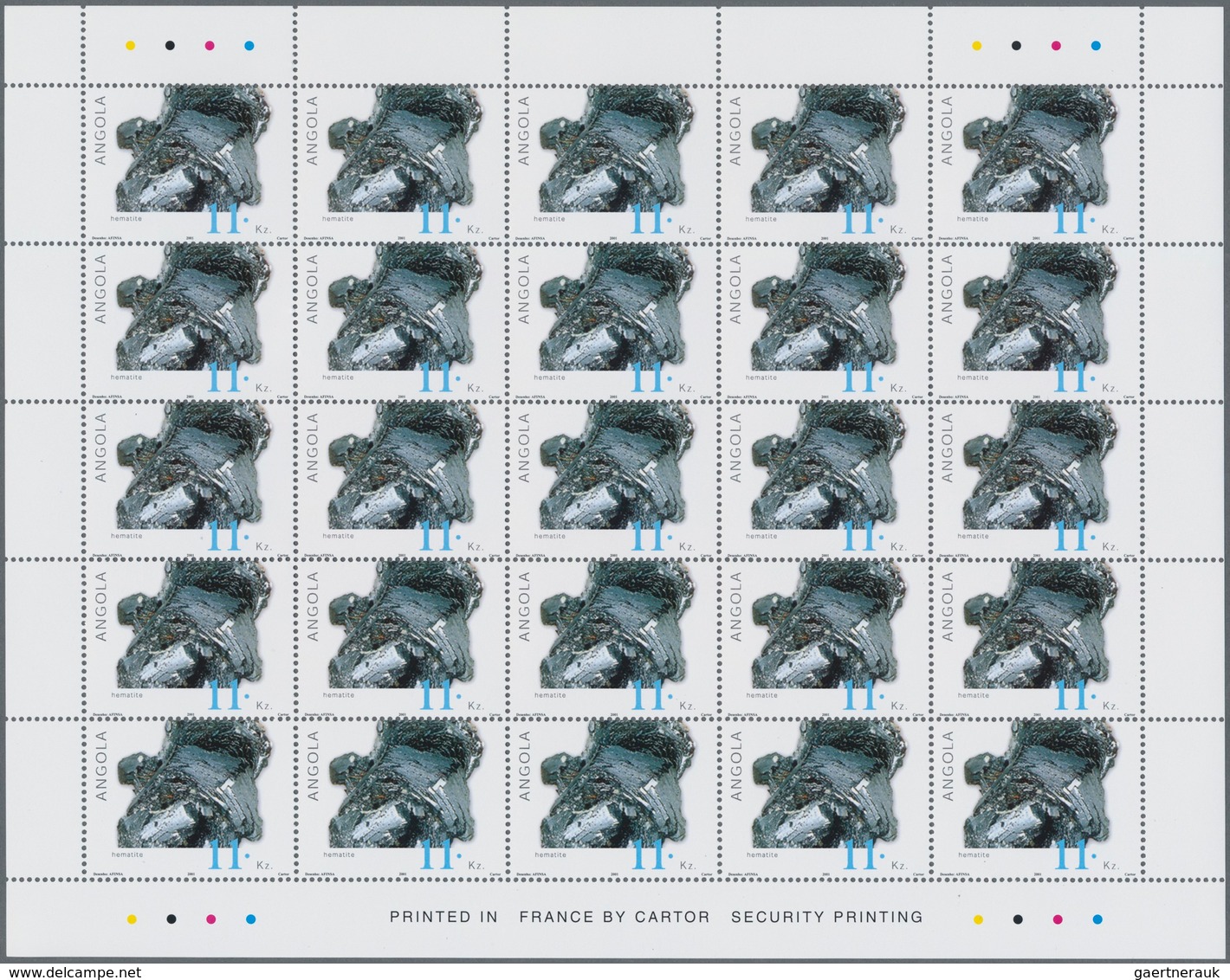 Angola: 2001, MINERALS, Complete Set Of Four In An Investment Lot Of 500 Sets Mint Never Hinged (Mi. - Angola
