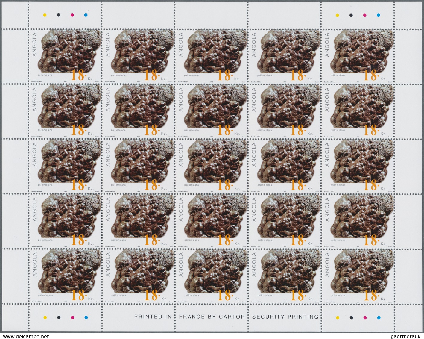 Angola: 2001, MINERALS, Complete Set Of Four In An Investment Lot Of 500 Sets Mint Never Hinged (Mi. - Angola