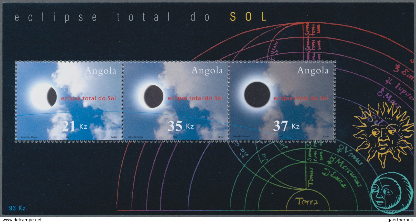 Angola: 2002, TOTAL SOLAR ECLIPSE Souvenir Sheet, Investment Lot Of 500 Copies Mint Never Hinged (Mi - Angola