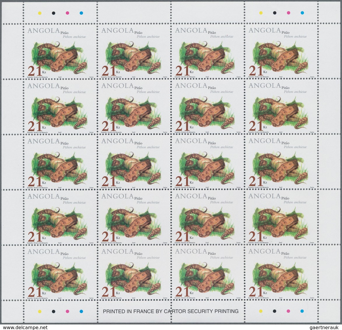 Angola: 2002, REPTILES, Complete Set Of Four In An Investment Lot Of 1000 Sets In Sheets Of 20 Per I - Angola