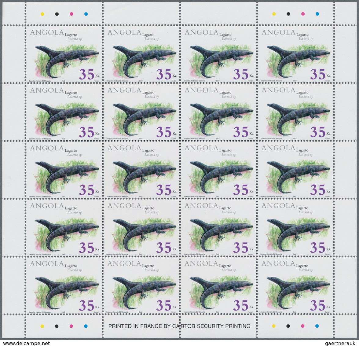 Angola: 2002, REPTILES, Complete Set Of Four In An Investment Lot Of 1000 Sets In Sheets Of 20 Per I - Angola