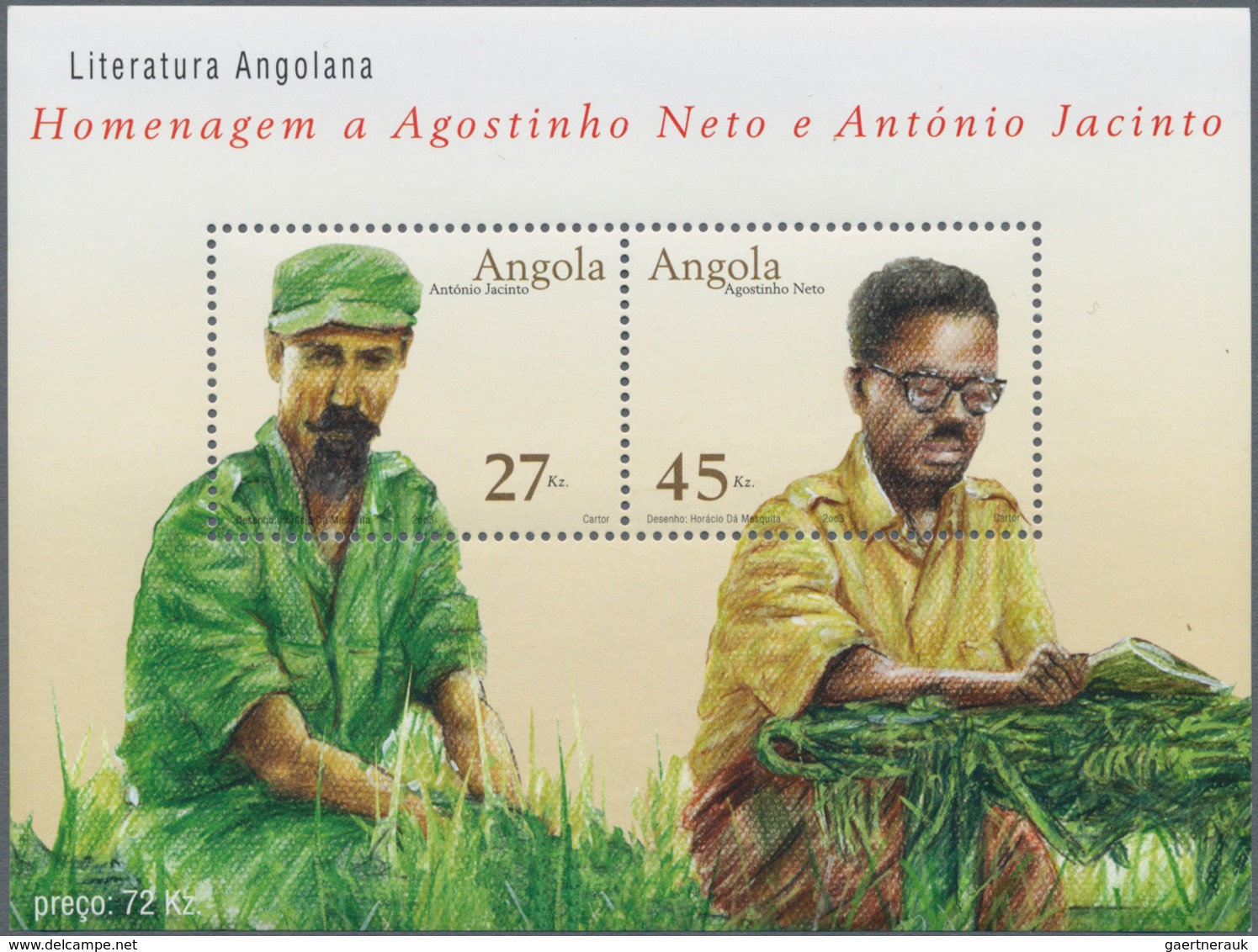 Angola: 2003, LITERATURE/WRITERS, Investment Lot Of 1000 Souvenir Sheets (Mi.no. Bl.105; Cat. Val. 5 - Angola