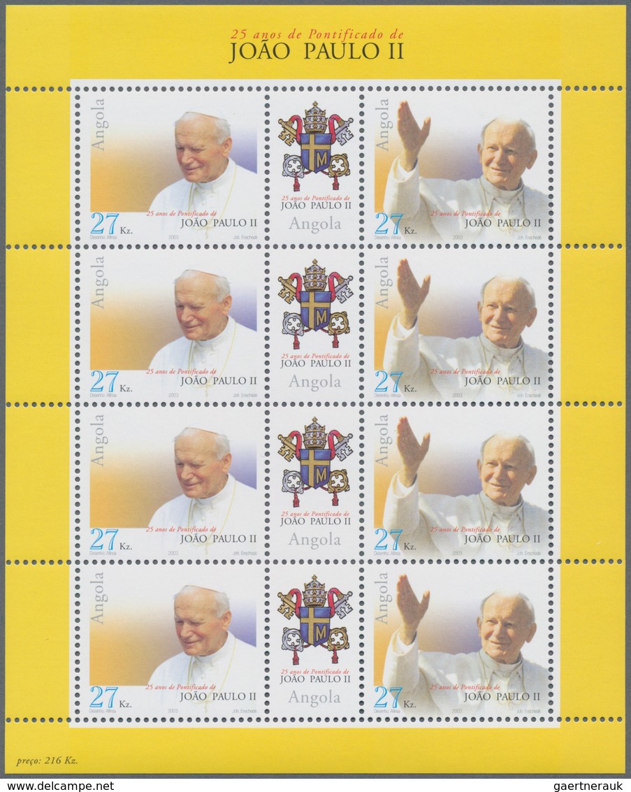 Angola: 2003, „25 YEARS PONTIFICATE OF POPE JOHN PAUL II “, Complete Set Of 2 In Miniature Sheets Wi - Angola