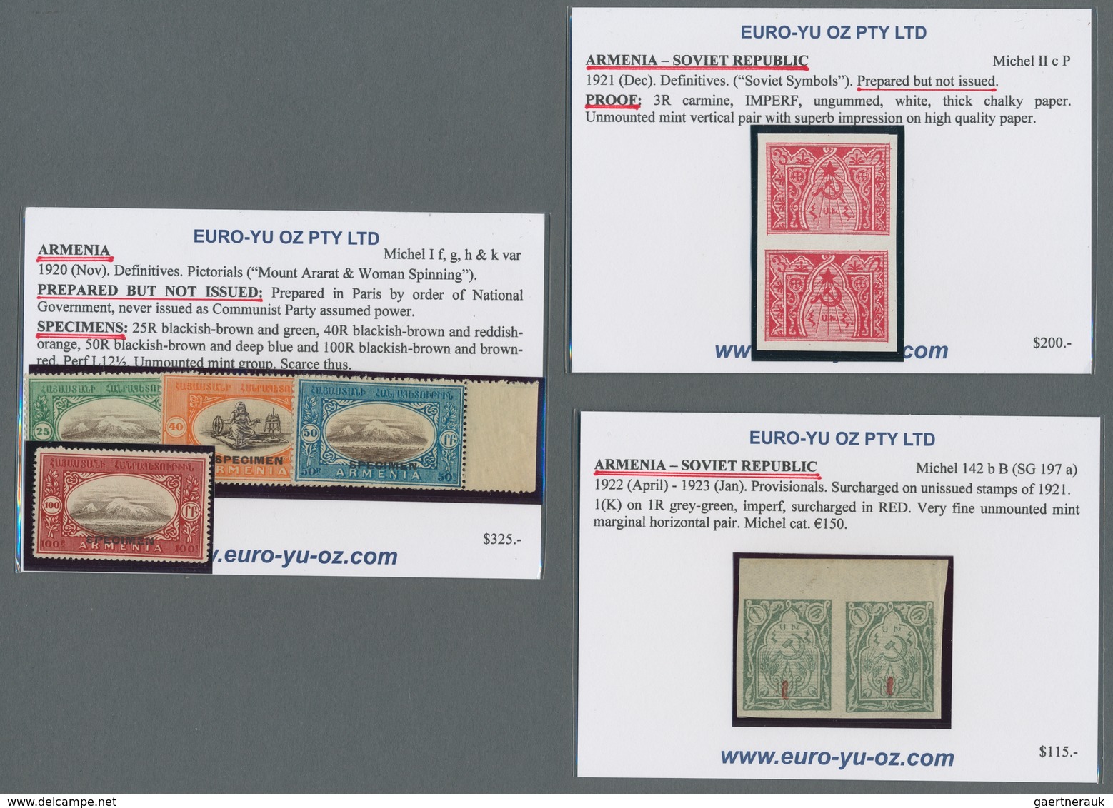 Armenien: 1919/1923, Mint And Used Assortment Of 34 Stamps On Retail Cards, Comprising Unissued Defi - Armenië