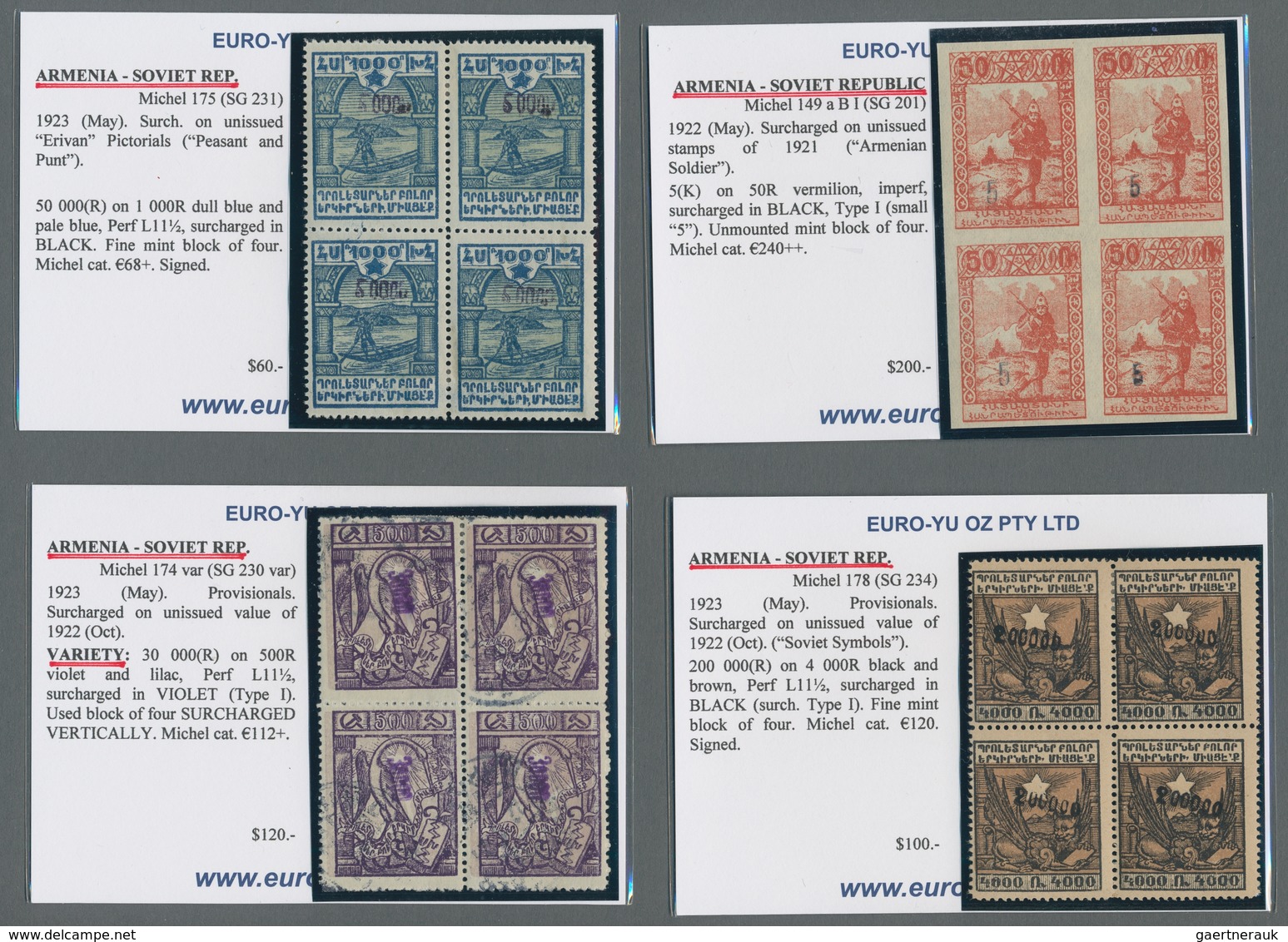 Armenien: 1922/1923, Overprints, Lot Of Apprx. 70 Stamps Incl. Blocks Of Four And Double Surcharges, - Arménie