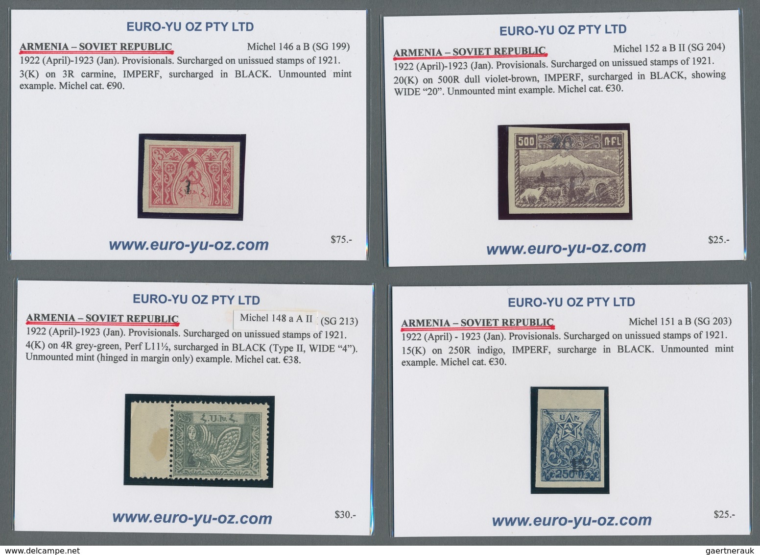 Armenien: 1922/1923, Overprints, lot of apprx. 70 stamps incl. blocks of four and double surcharges,