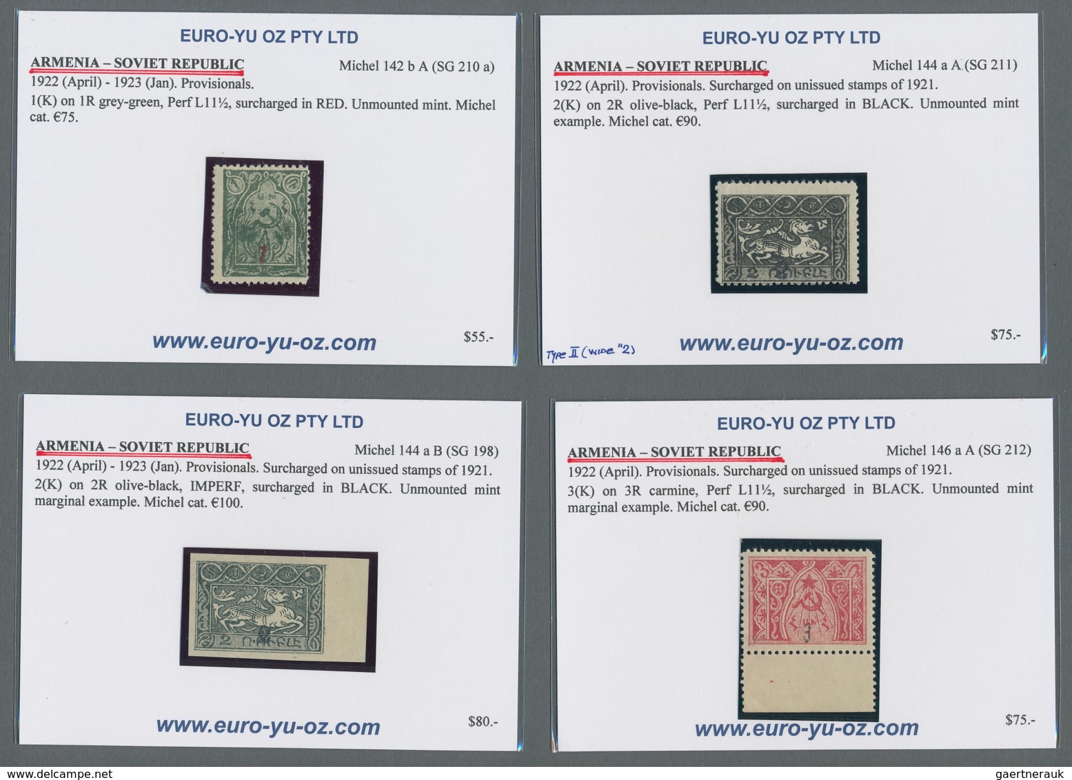 Armenien: 1922/1923, Overprints, lot of apprx. 70 stamps incl. blocks of four and double surcharges,