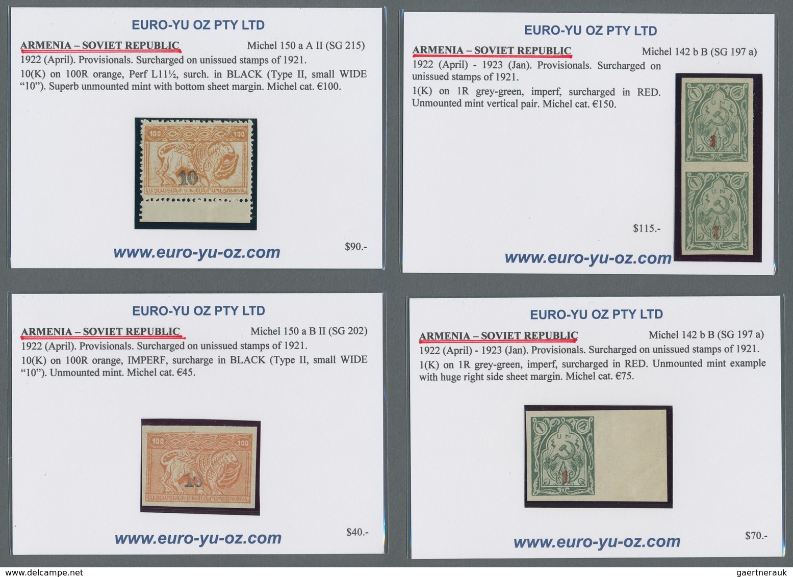 Armenien: 1922/1923, Overprints, lot of apprx. 70 stamps incl. blocks of four and double surcharges,