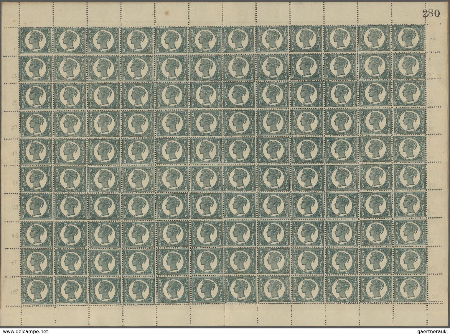 Queensland: 1897, QV ½d. Deep Green, Complete Sheet Of 120 Stamps (folded/partly Separated/reinforce - Lettres & Documents