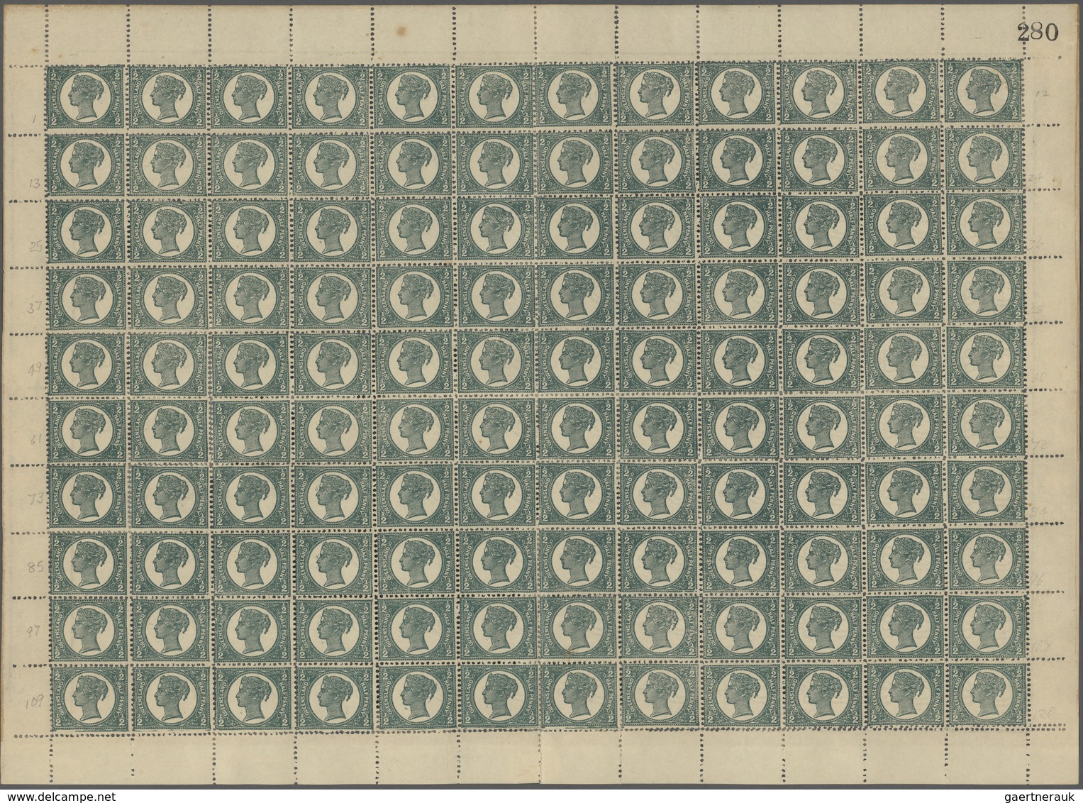Queensland: 1897, QV ½d. Deep Green, Complete Sheet Of 120 Stamps (folded/partly Separated/reinforce - Brieven En Documenten