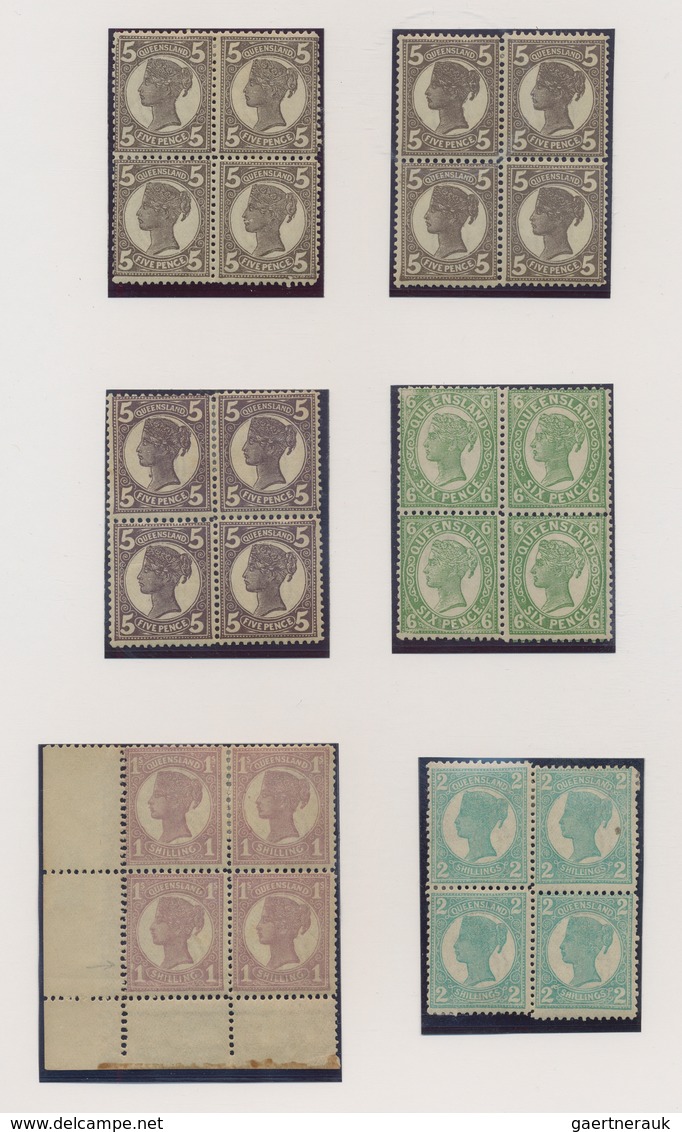 Queensland: 1897/1908, QV Definitives, Assortment Of 14 Mint Blocks Of Four ½d.-2sh., Incl. Some Sha - Brieven En Documenten