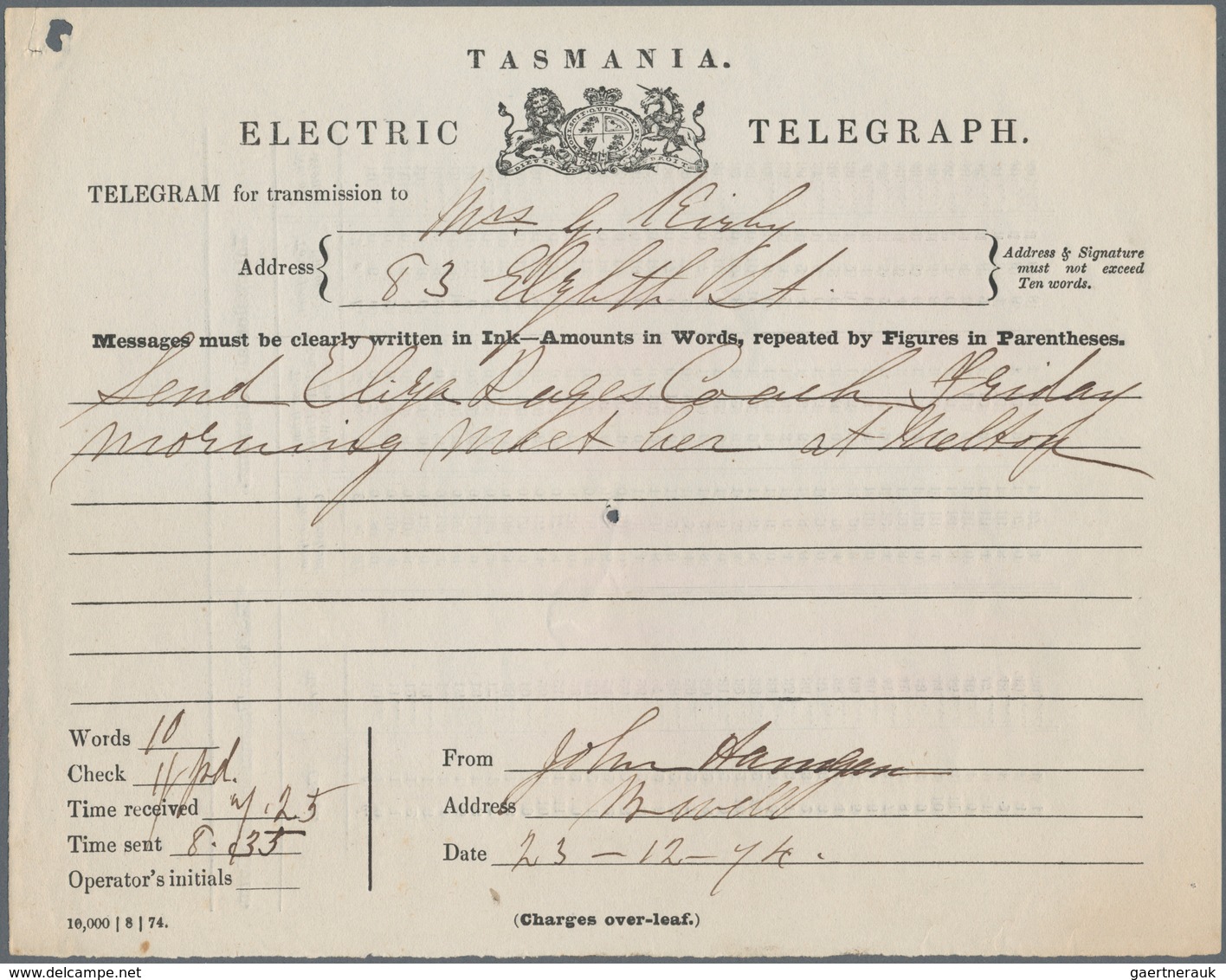 Tasmanien: 1873/1885 (ca.), Interesting Bundle With About 40 Telegram Forms (Electric Telegraphs, Re - Briefe U. Dokumente