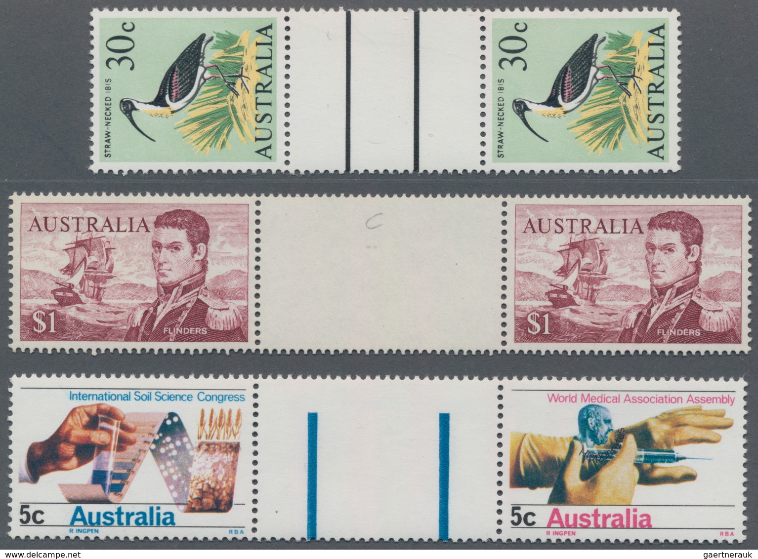 Australien: 1966/1982 (ca.), Duplicates Of Only GUTTER PAIRS On 95 Large Stockcards With Many Comple - Collections