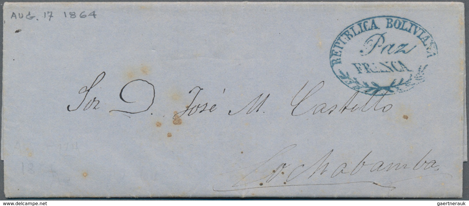 Bolivien: 1847/1964, Interesting Small Lot Of Four Folded Letters With Postmarks Of "PAZ", REPUBLICE - Bolivie