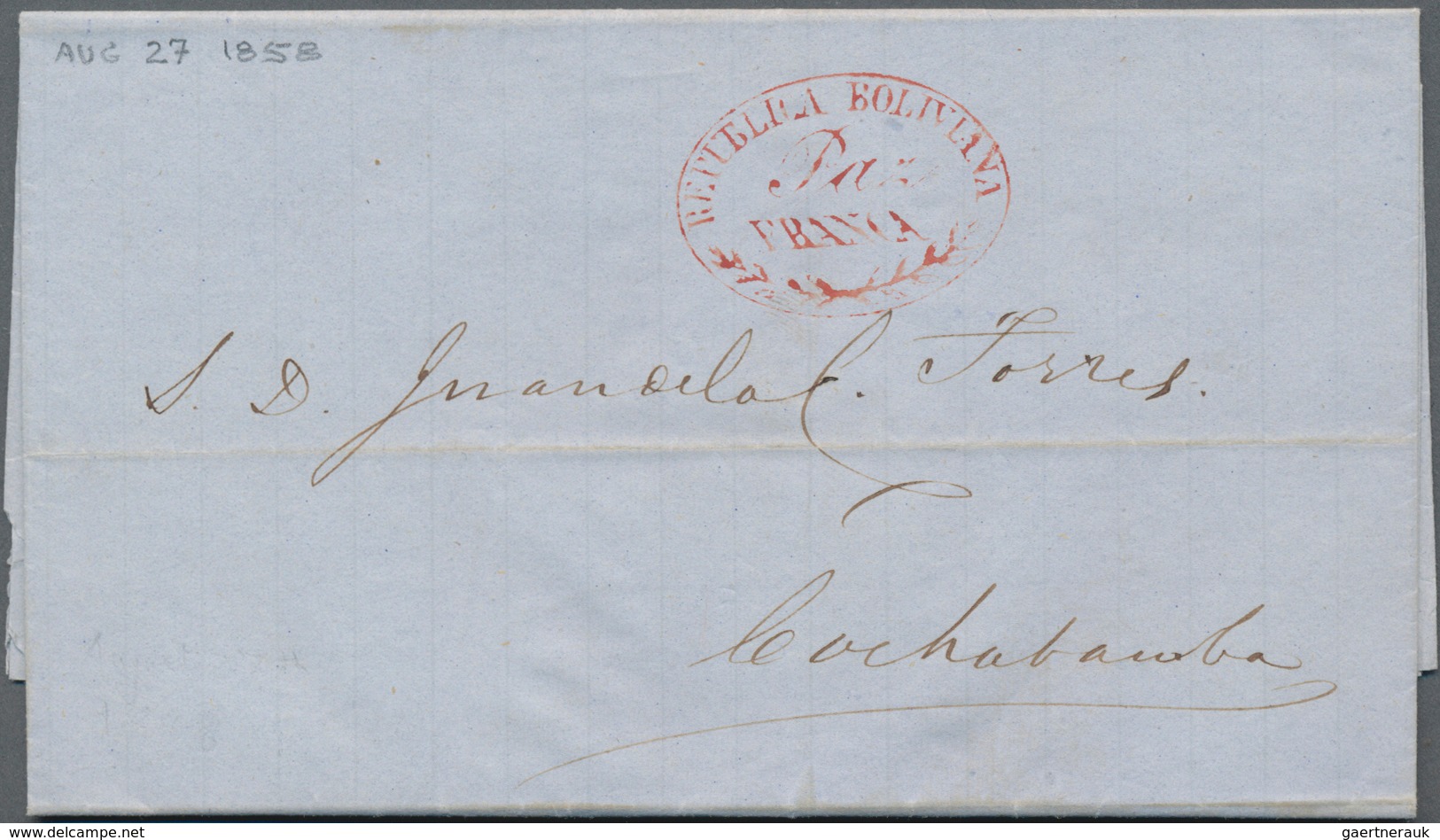 Bolivien: 1847/1964, Interesting Small Lot Of Four Folded Letters With Postmarks Of "PAZ", REPUBLICE - Bolivia