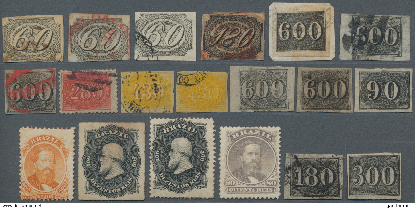 Brasilien: 1844-1900 Ca., Classic Issues On Card Including Multiples Up To 600 R. Black, Mint And Us - Gebruikt