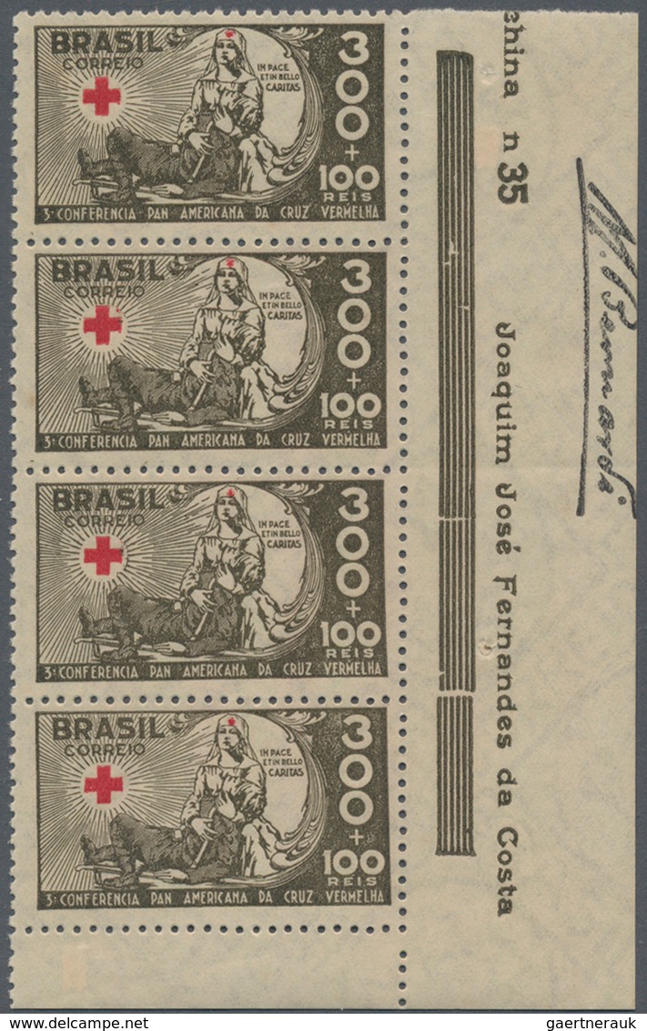 Brasilien: 1919/1958, MARGIN IMPRINTS, splendid mint collection of 225 units up to blocks of 70, sho