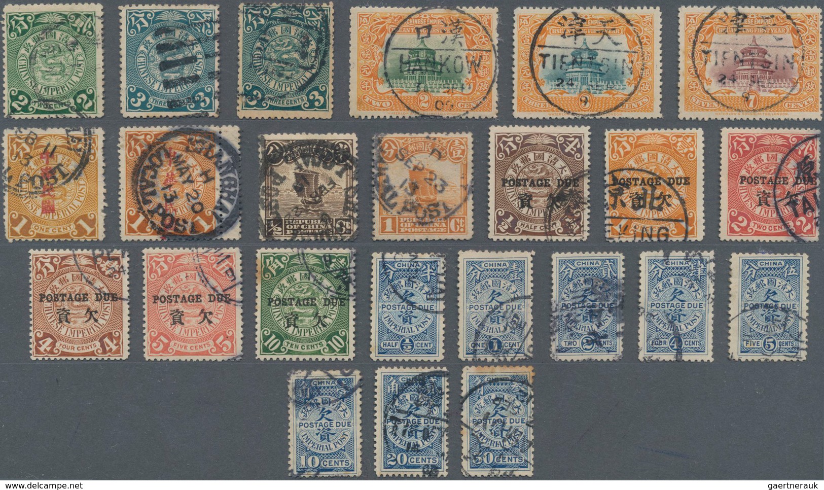 China: 1898/1909, Coiling Dragons Etc. Tokyo / Waterlow Issues Inc. Postage Dues Used, On Three Stoc - Sonstige & Ohne Zuordnung