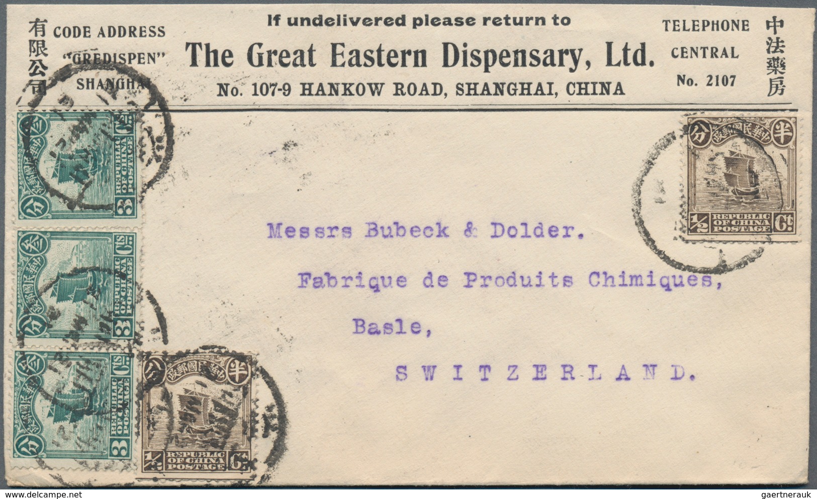 China: 1913/33, Junk/reaper, Covers (23 + 2 Fronts) To Switzerland Inc. Surcharged, Registration. - Otros & Sin Clasificación