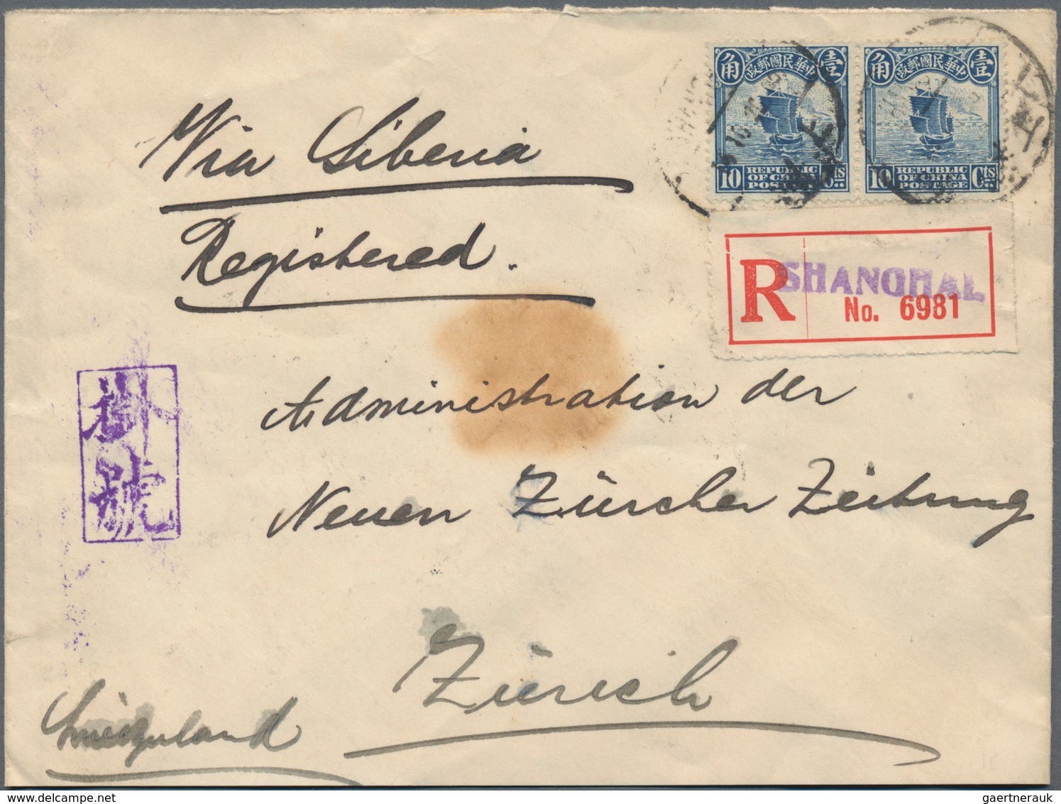 China: 1913/33, Junk/reaper, Covers (23 + 2 Fronts) To Switzerland Inc. Surcharged, Registration. - Andere & Zonder Classificatie