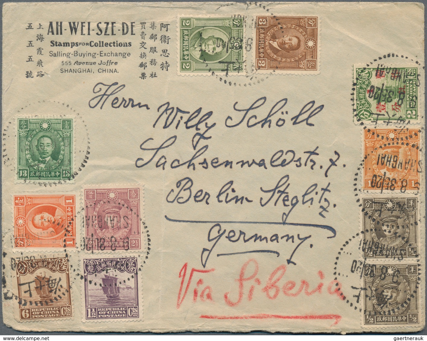 China: 1913/33, junk/reaper, covers (23 + 2 fronts) to Switzerland inc. surcharged, registration.