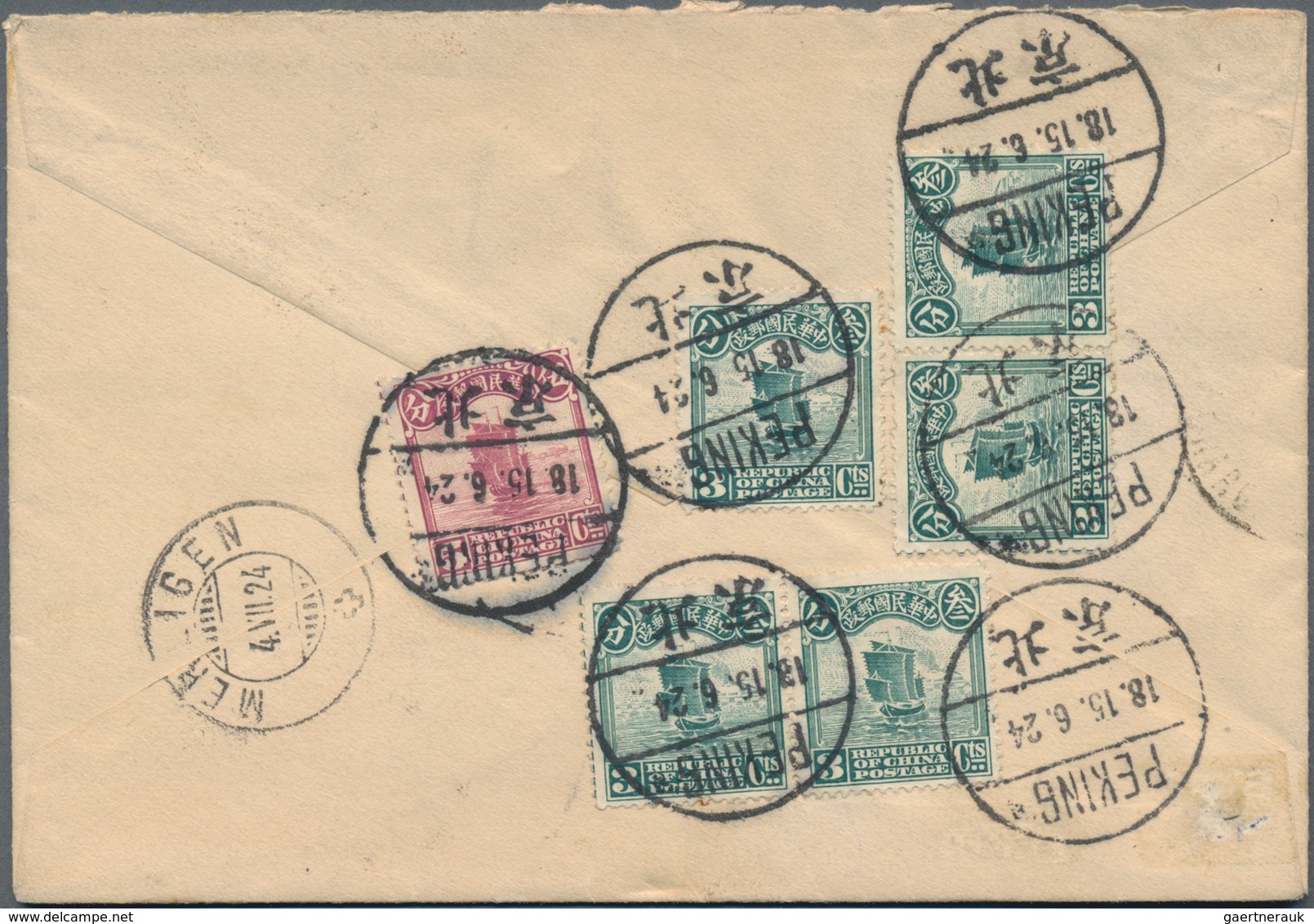 China: 1913/33, junk/reaper, covers (23 + 2 fronts) to Switzerland inc. surcharged, registration.