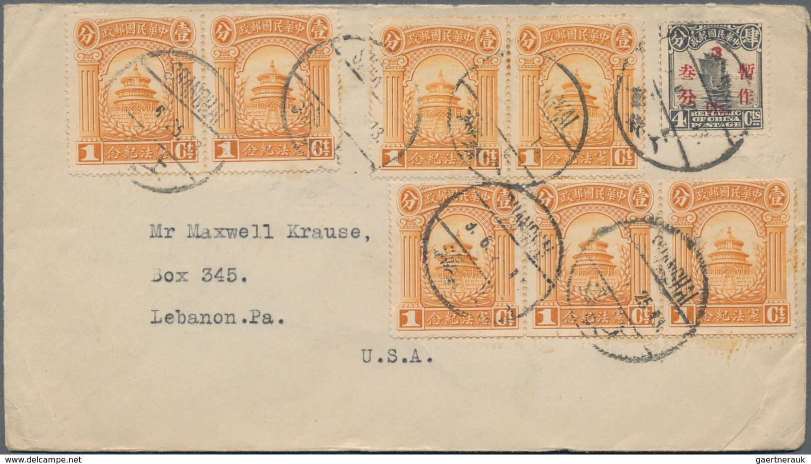 China: 1921/29, Commemoratives On Cover Or Card (9), Mostly Used Foreign Inc. Constitution 10 C. Sin - Other & Unclassified