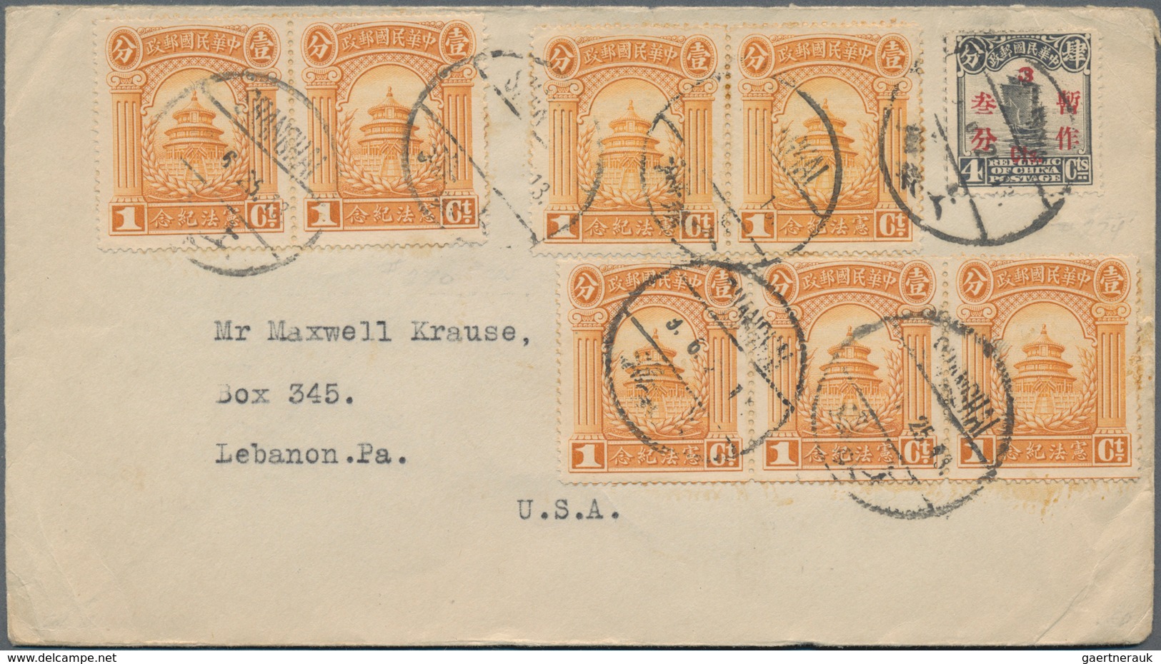 China: 1921/29, Commemoratives On Cover Or Card (9), Mostly Used Foreign Inc. Constitution 10 C. Sin - Autres & Non Classés