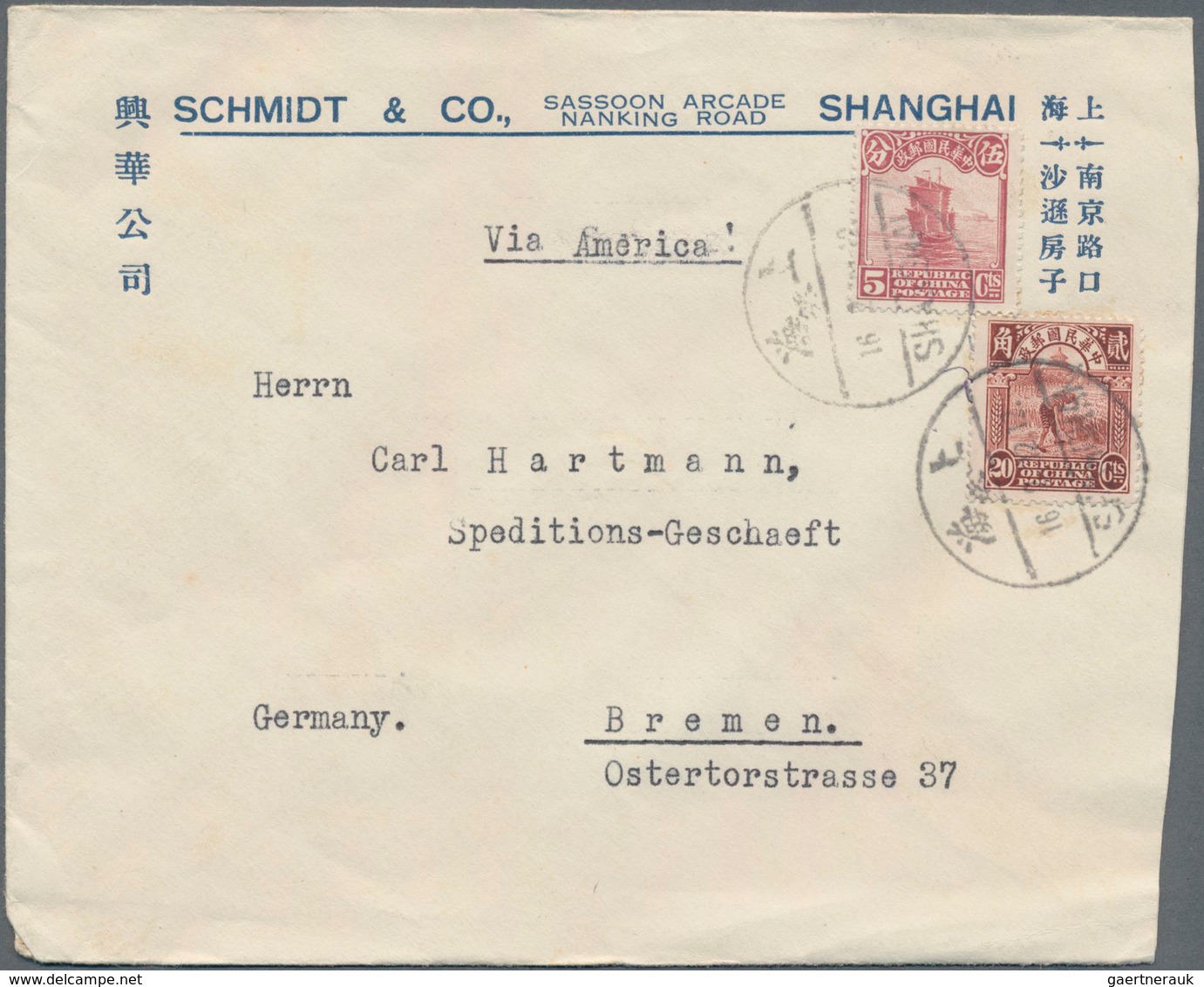 China: 1923/32, (ca.), correspondence of covers (30, inc. 17 registered) all to Germany, from Schmid